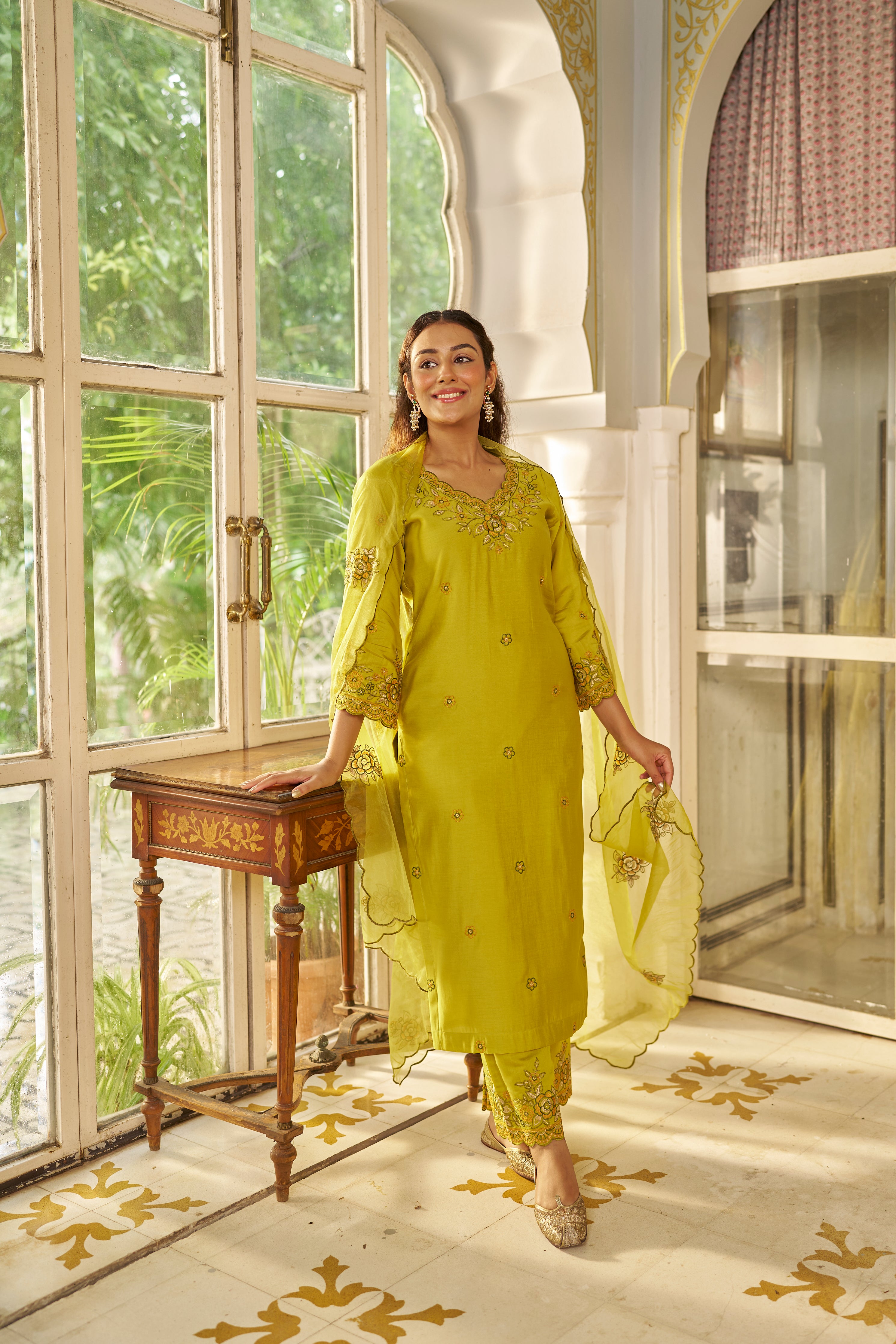 CHAKOR - Green Chanderi Suit Set