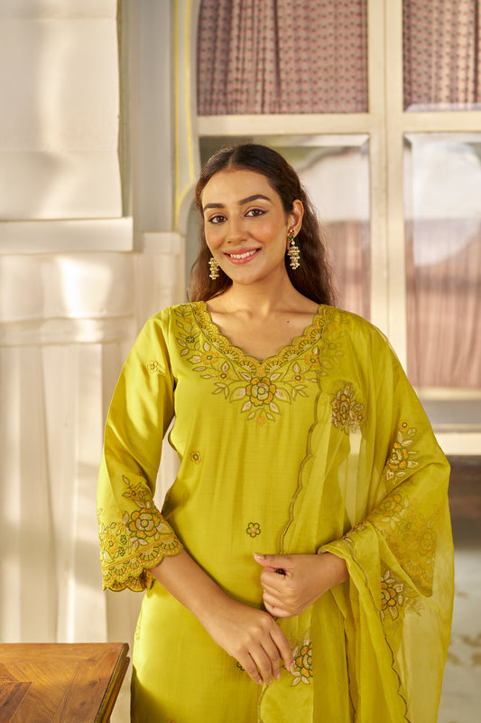 CHAKOR - Green Chanderi Suit Set