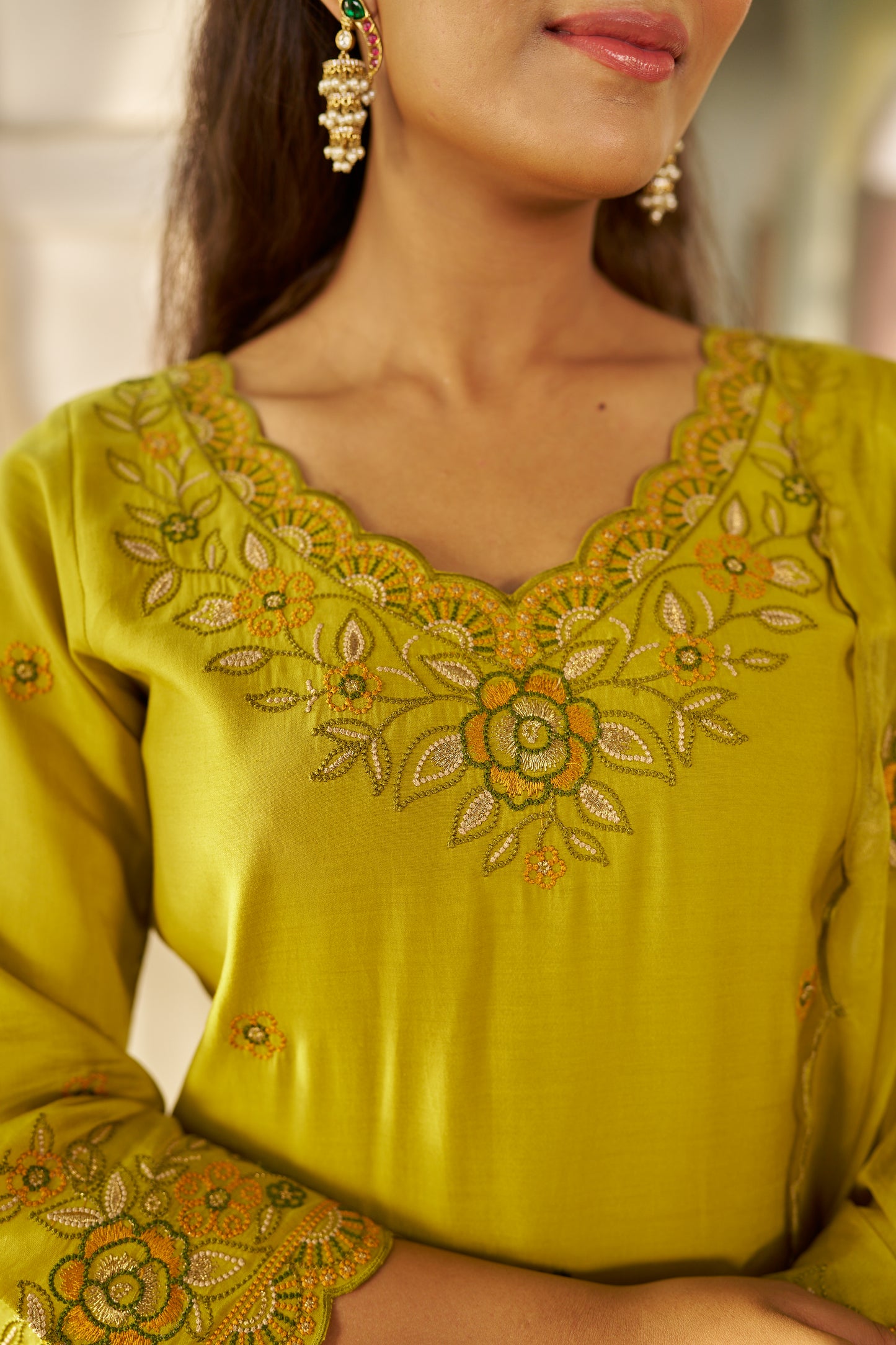 CHAKOR - Green Chanderi Suit Set