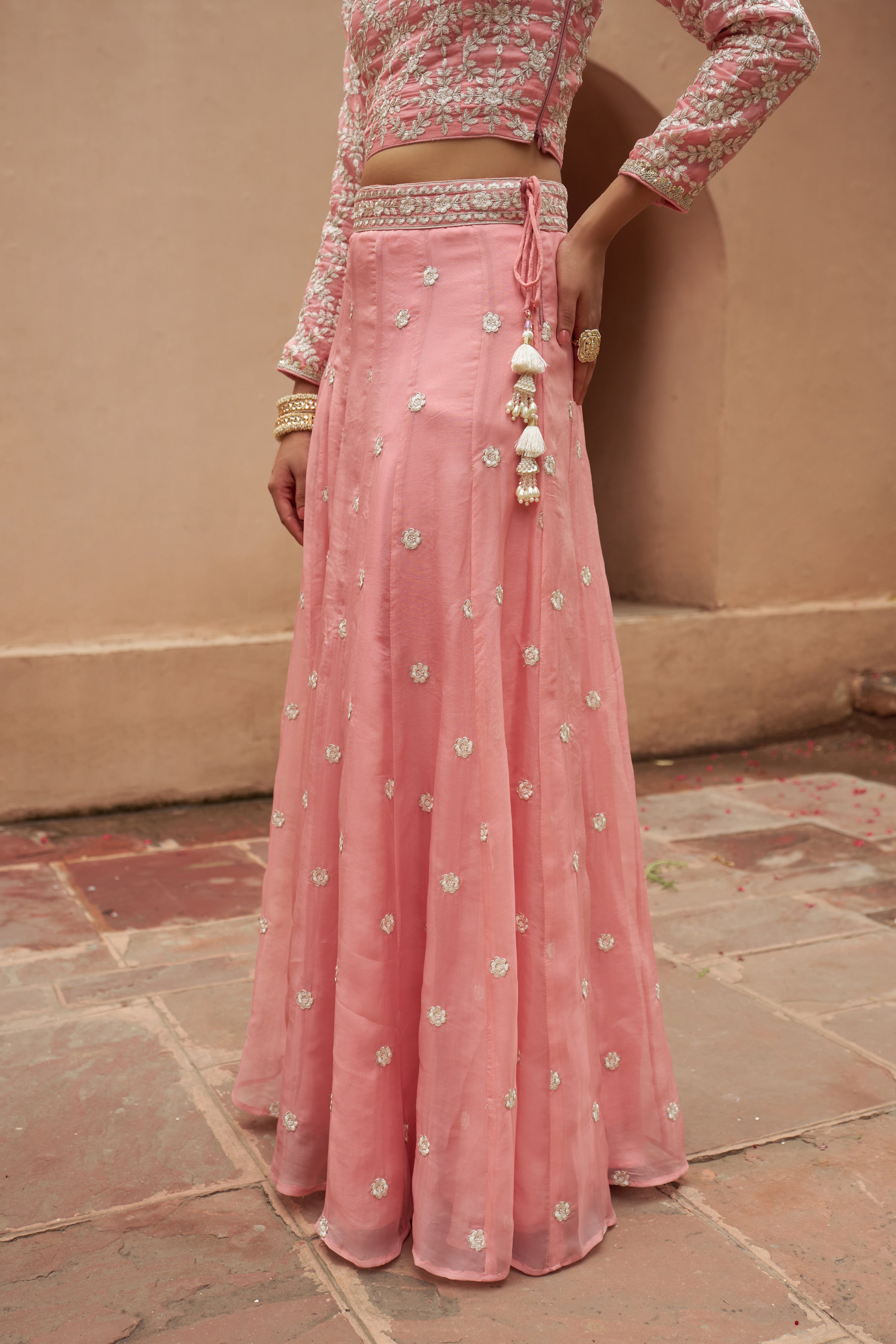Heera - Pink Organza Lehenga Set.