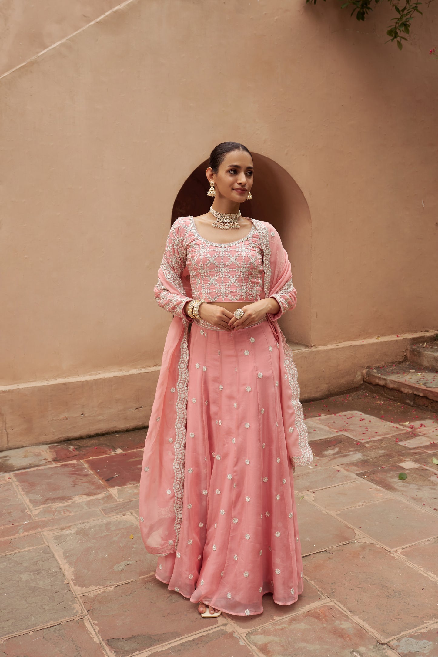 Heera - Pink Organza Lehenga Set.