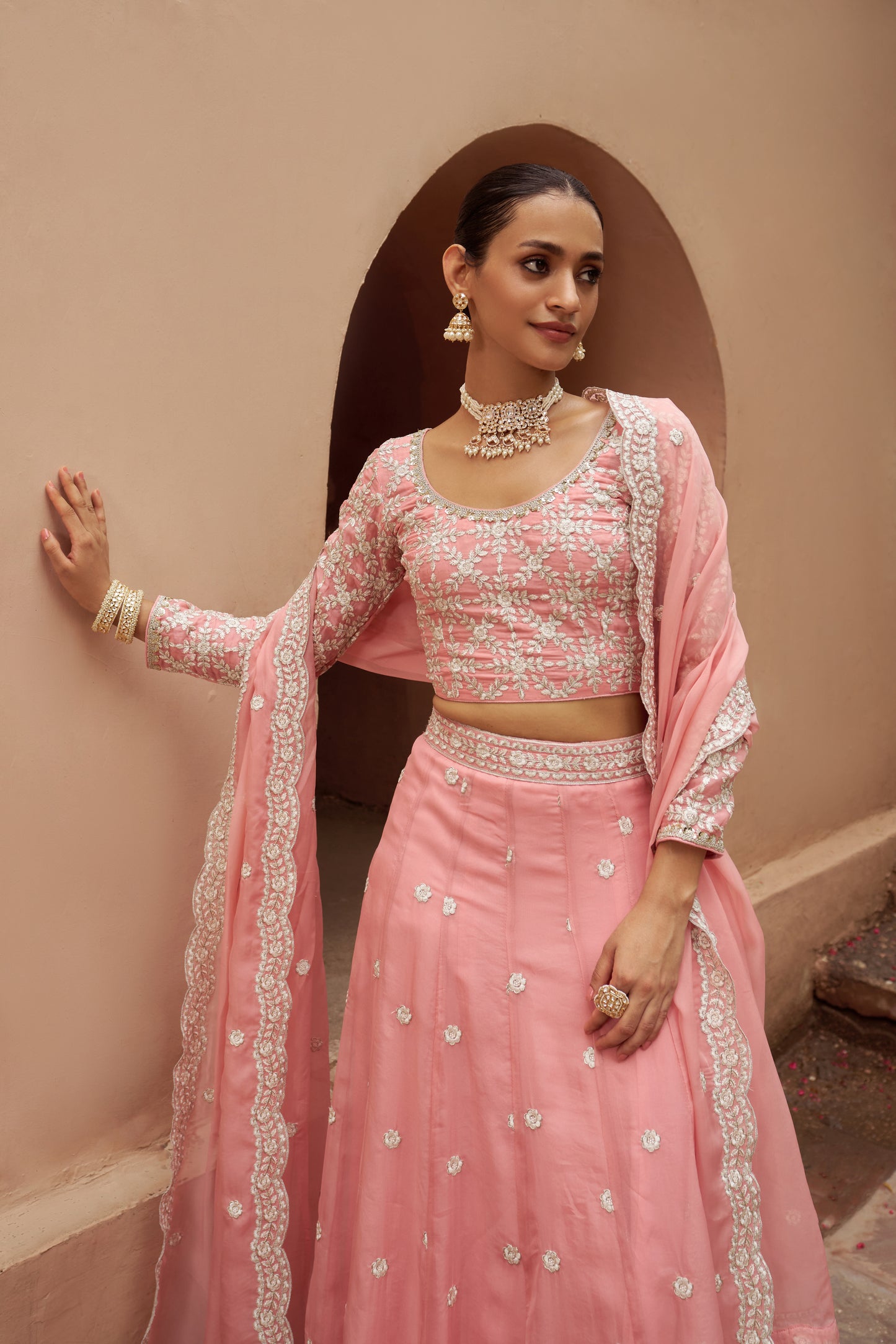 Heera - Pink Organza Lehenga Set.