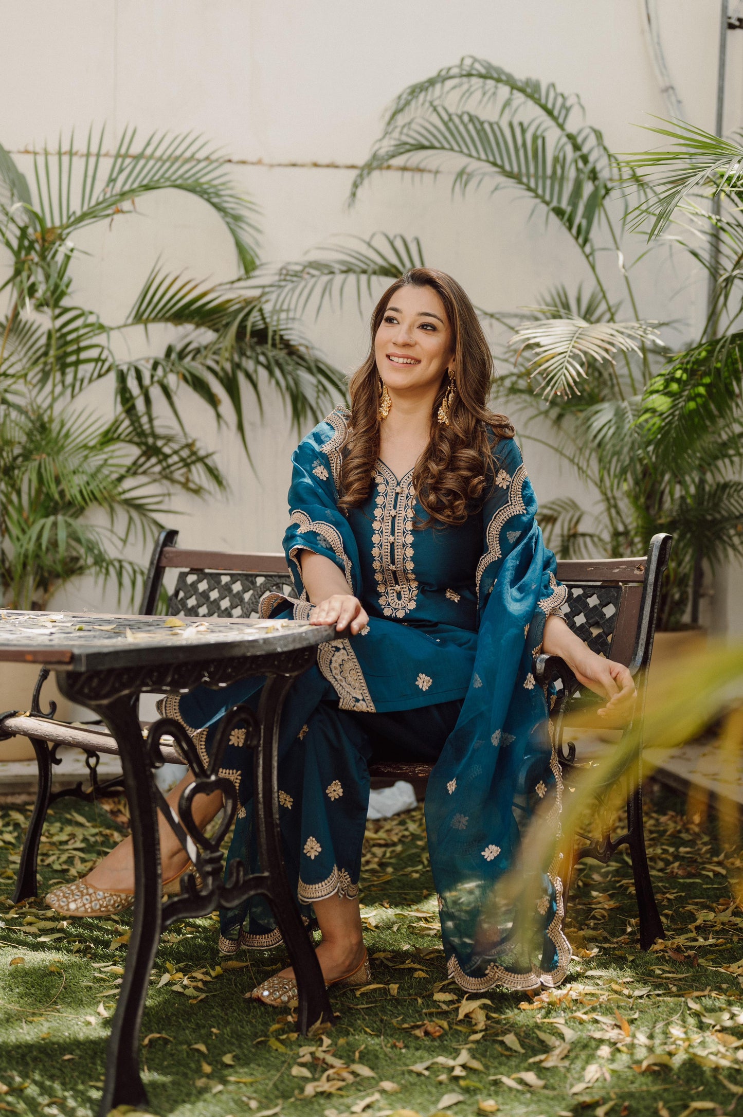 Parisa Barkzi in Gul- Blue Embroidered Chanderi Suit Set