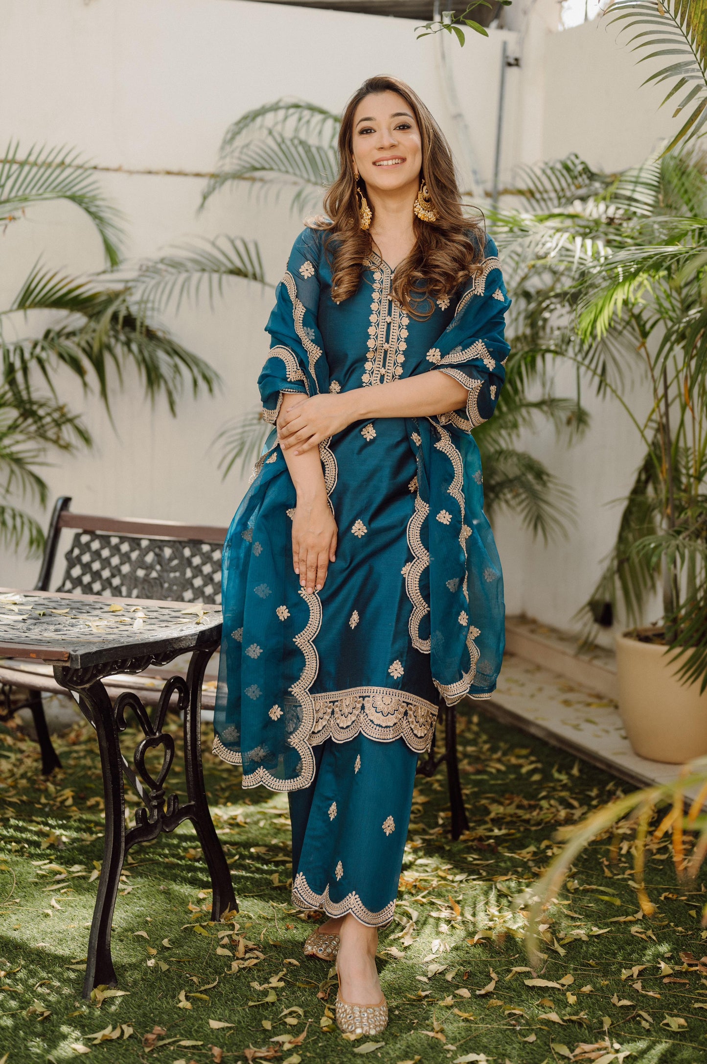 Parisa Barkzi in Gul- Blue Embroidered Chanderi Suit Set