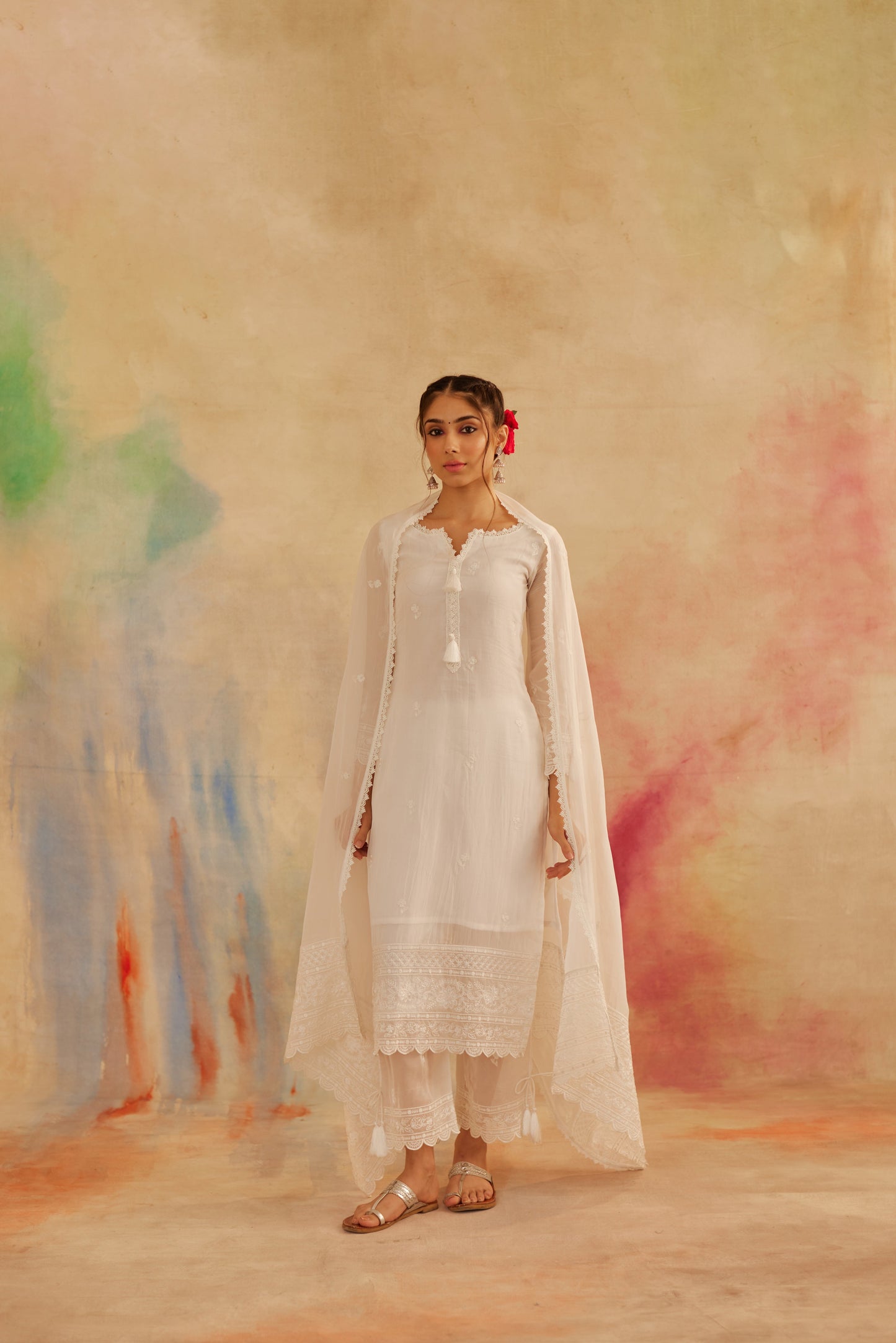 Vanshika Gaba in Aseem Ivory White Embroidered Straight Suit Set
