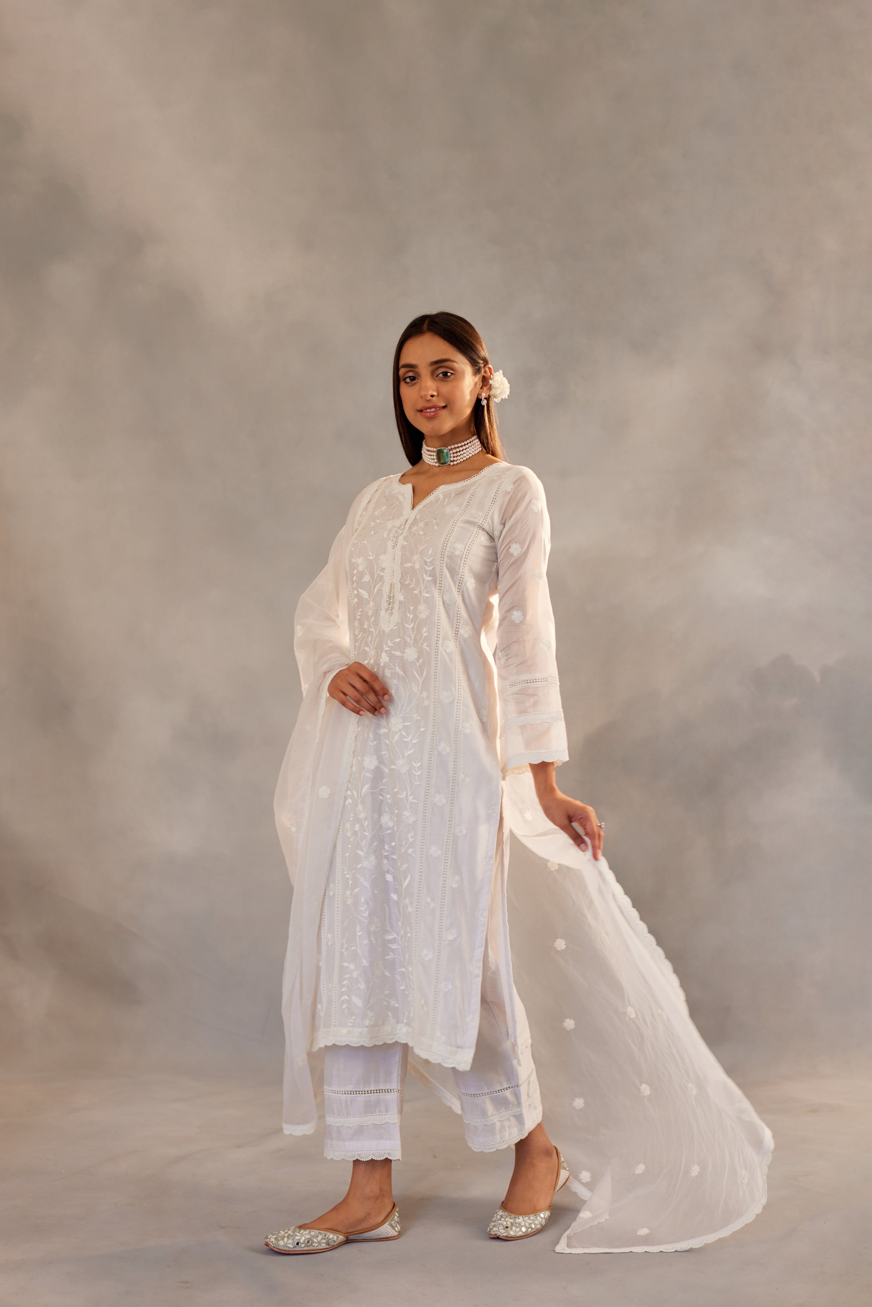Hansika Motwani in Motiya - Egg White Embroidered Suit Set.