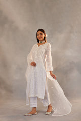 Hansika Motwani in Motiya - Egg White Embroidered Suit Set.