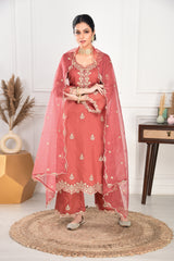 Heena Sachdeva in Rust Chanderi Suit Set