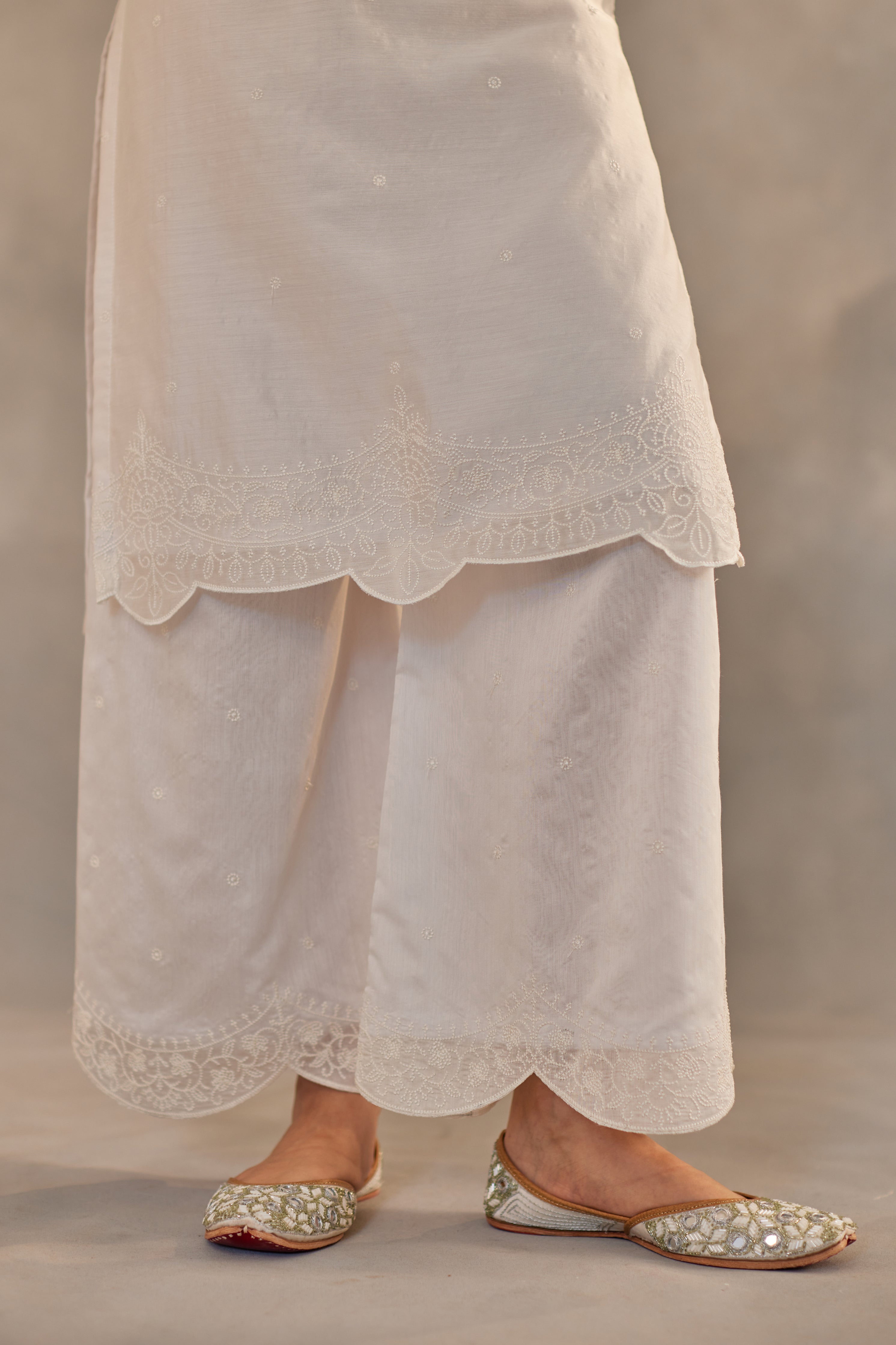 Juhi - Egg White Embroidered Suit Set.