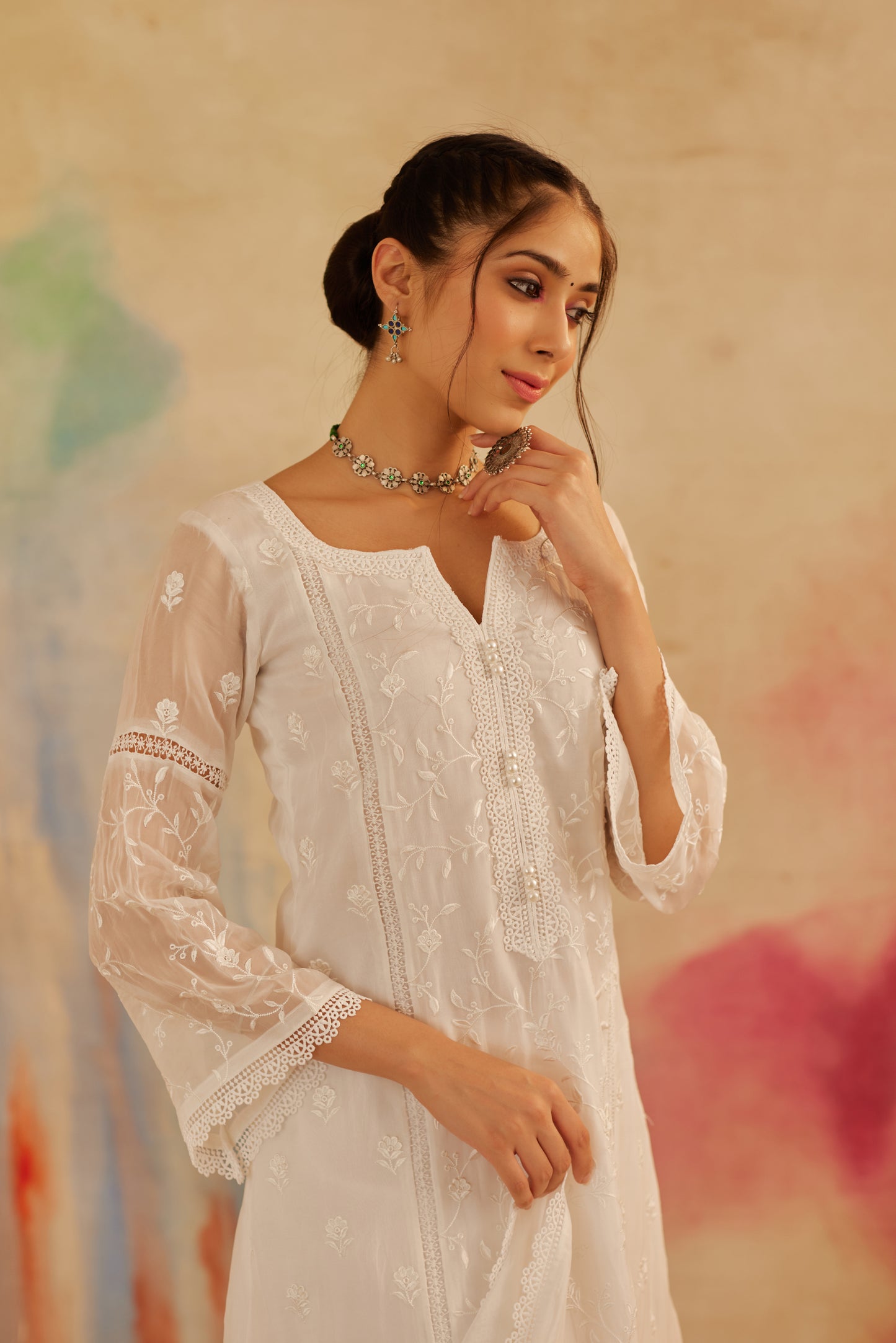 Aseem Ivory White Embroidered A-Line Suit Set