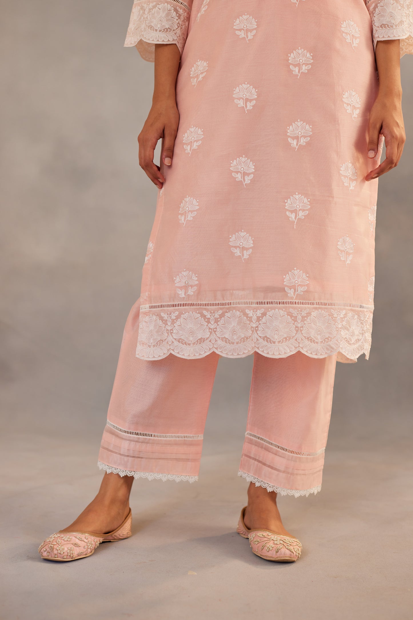 Gulmohar - Peach Embroidered Suit Set.