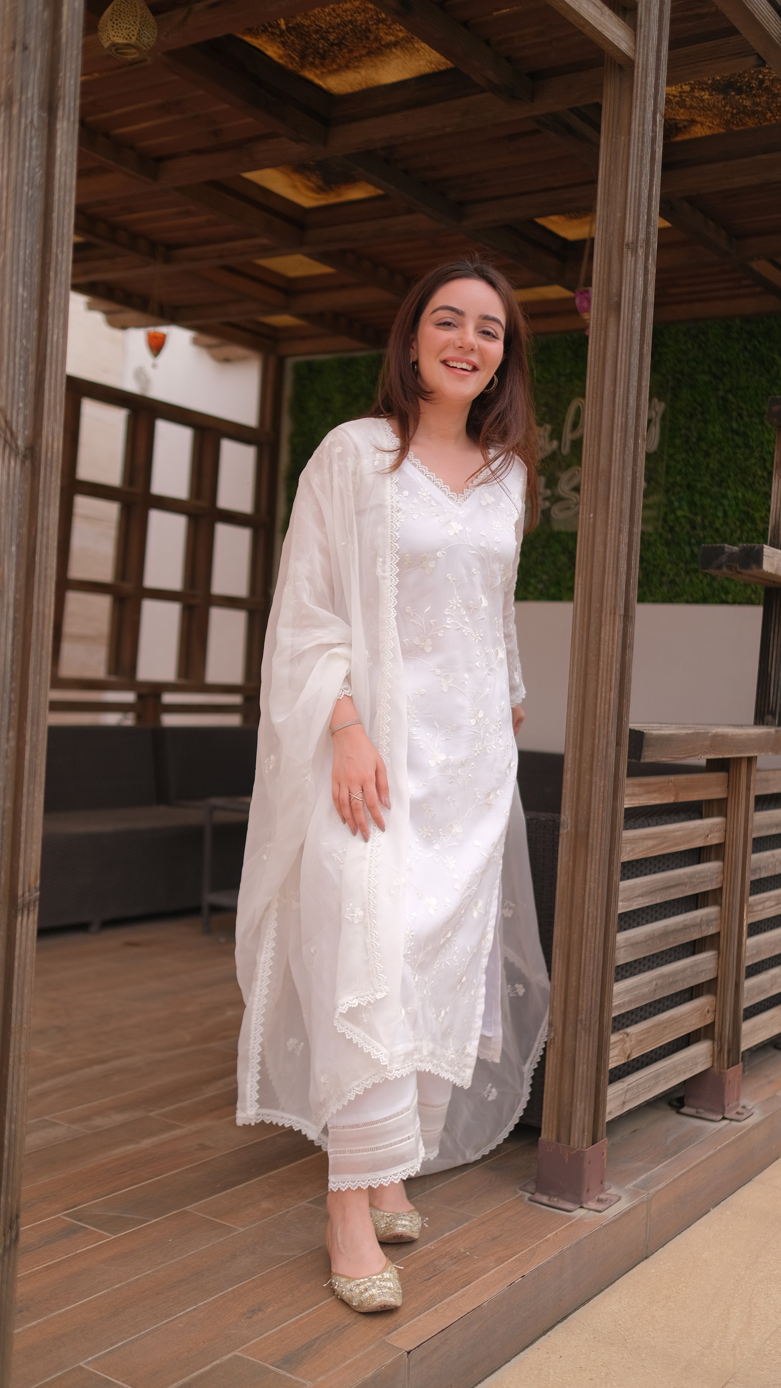 Simran Sethi in Aseem Ivory White Embroidered Straight Suit Set