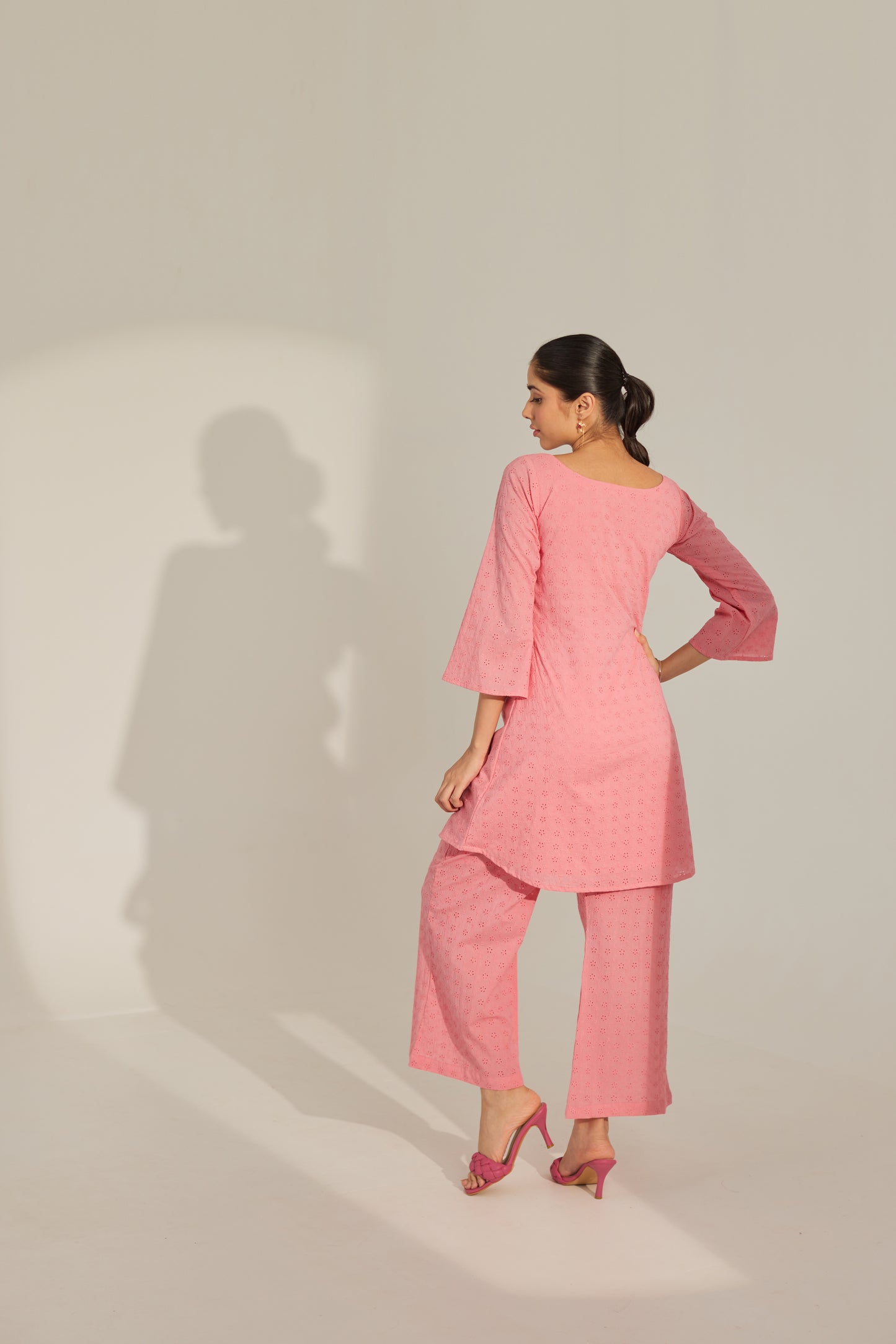 Pink Chikankari Summer Co-ord Set.