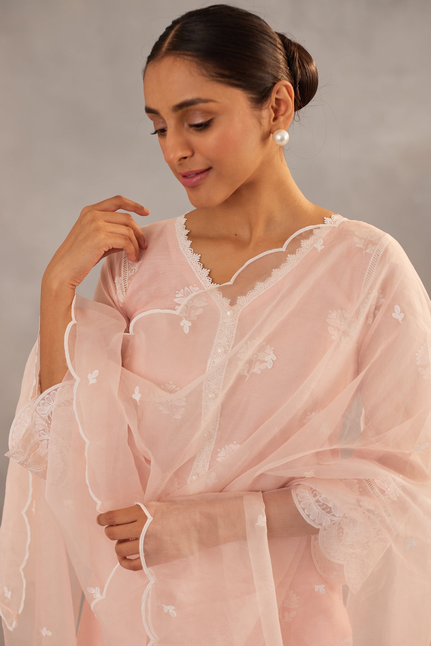 Dhirti Mehra in Gulmohar - Peach Embroidered Suit Set
