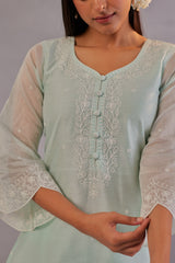Sadabahaar - Mint Green Embroidered Suit Set.