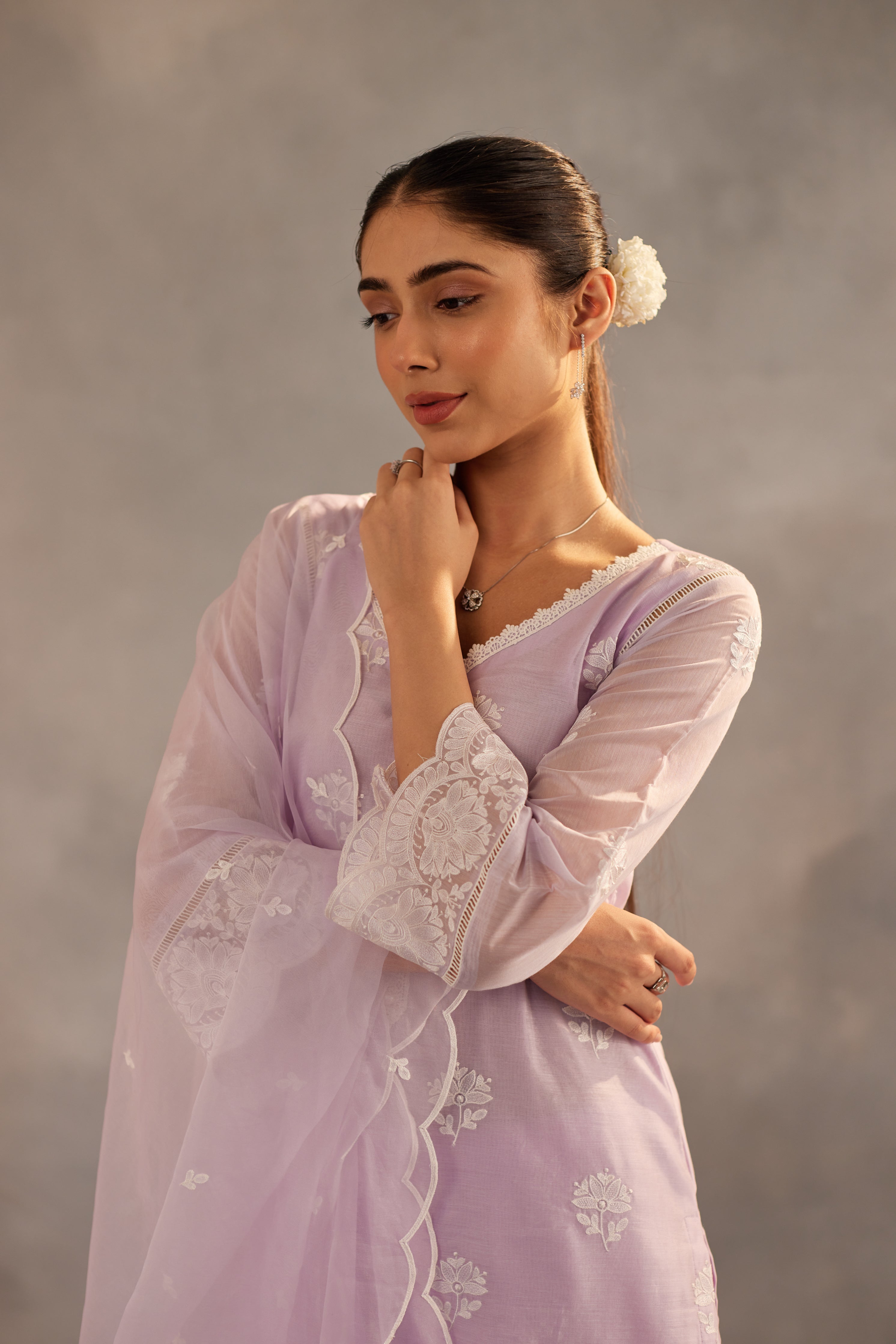 Mehreen Pirzada in Gul - Lavender Embroidered Suit Set.