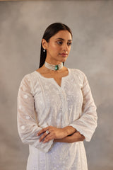 Motiya - Egg White Embroidered Suit Set.