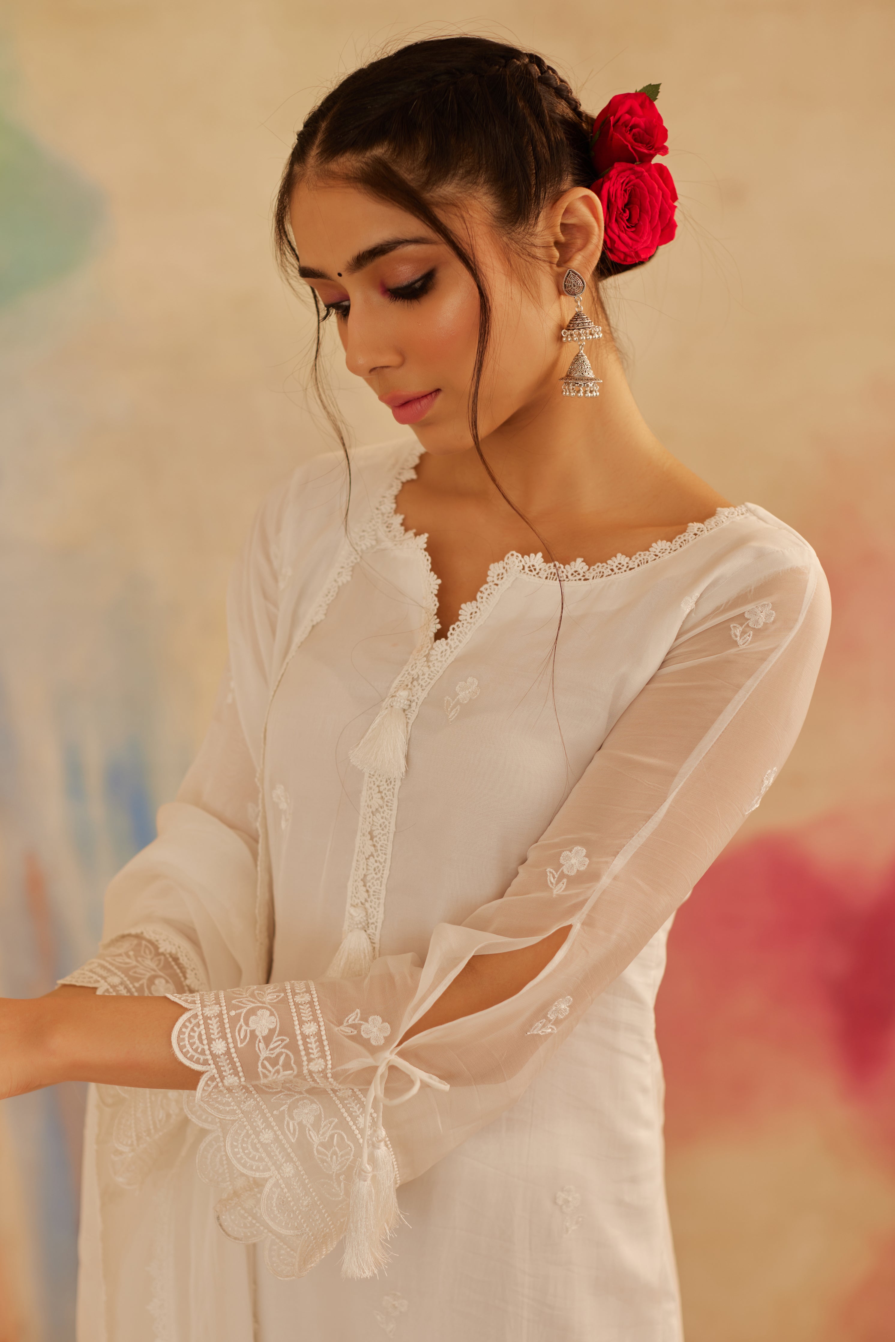 Vanshika Gaba in Aseem Ivory White Embroidered Straight Suit Set