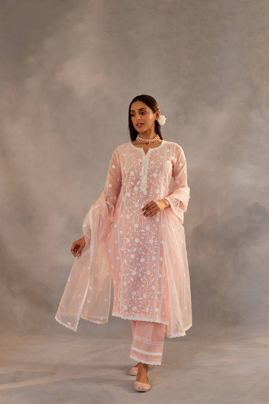 Gulbagh - Peach Embroidered Suit Set.