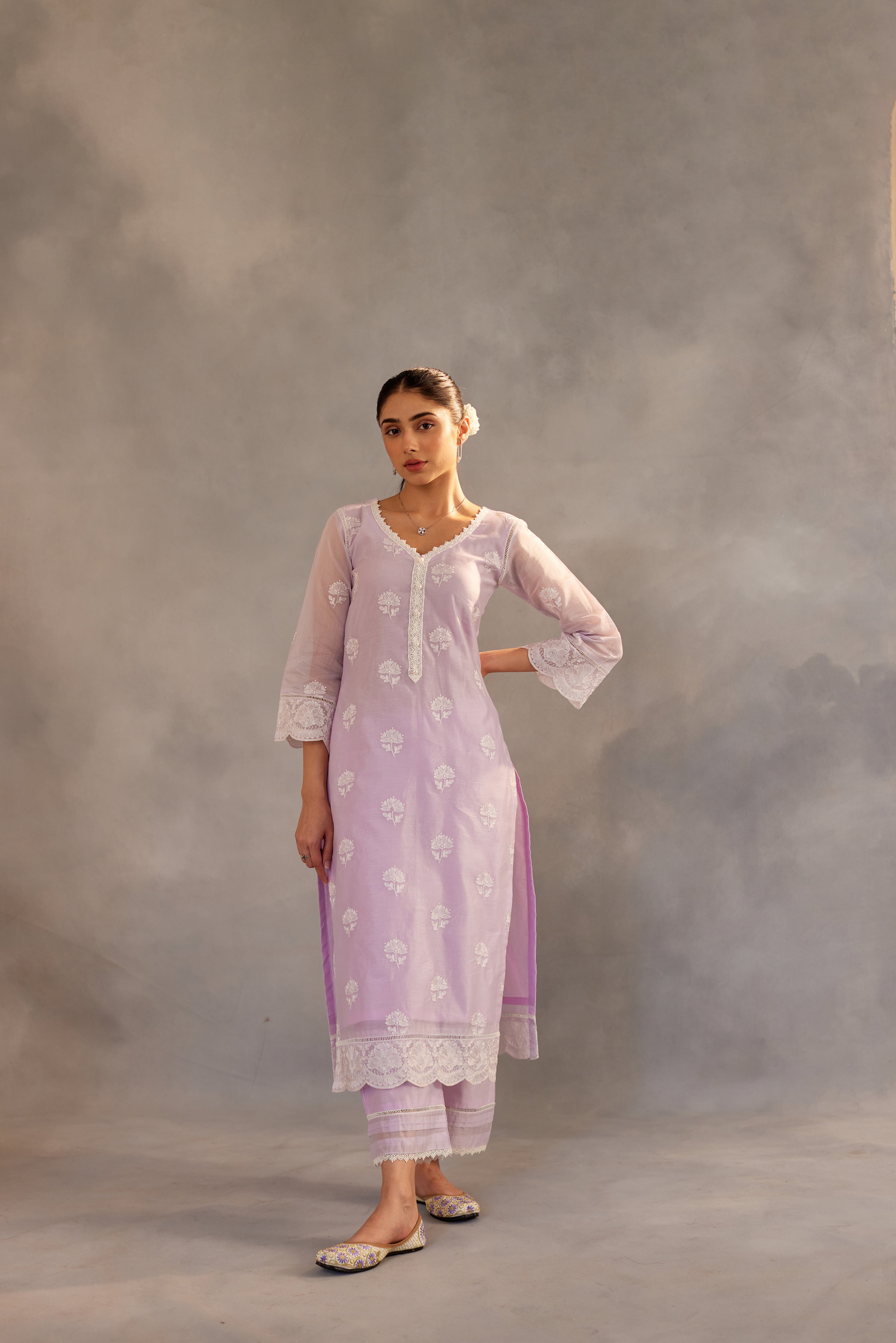 Gul - Lavender Embroidered Suit Set.