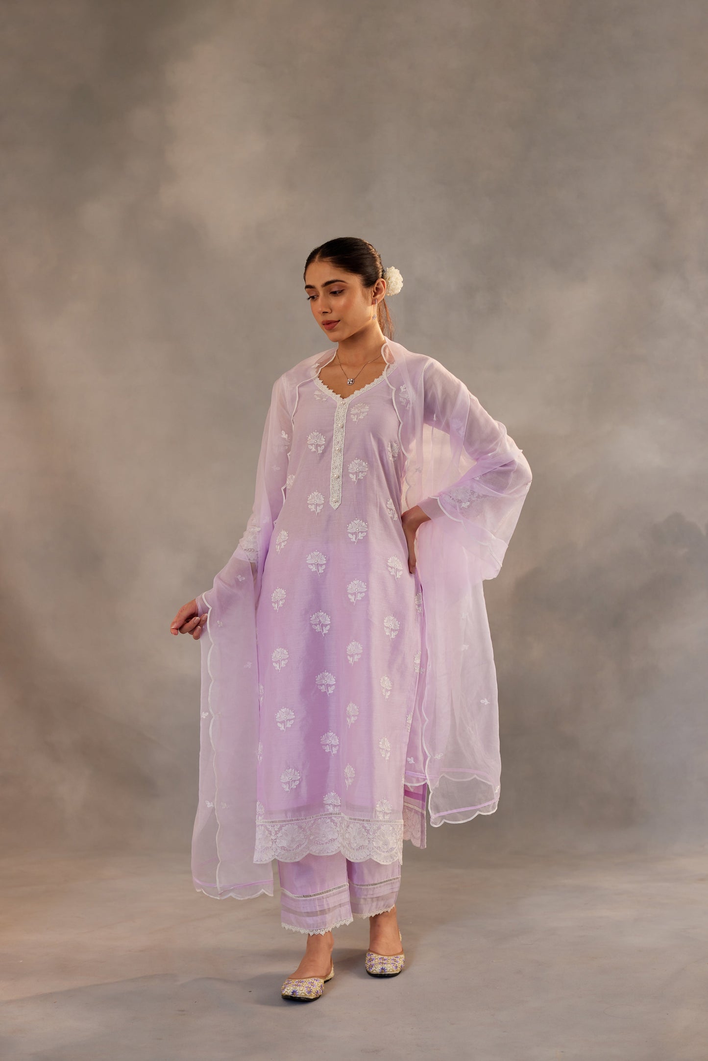 Mehreen Pirzada in Gul - Lavender Embroidered Suit Set.