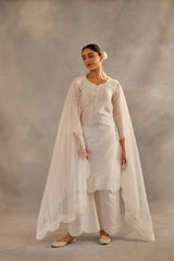 Juhi - Egg White Embroidered Suit Set.