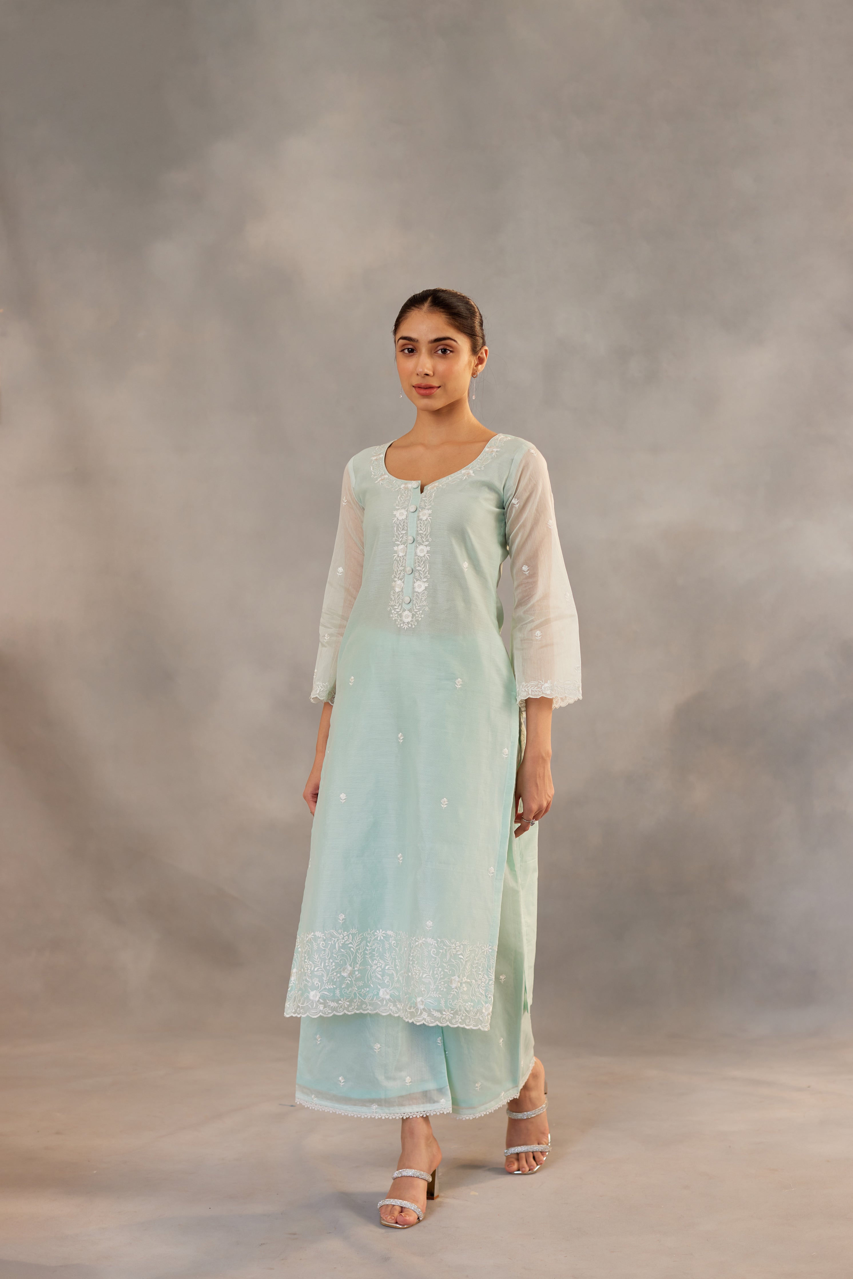 Pratibha Ranta in Savani - Mint Green Embroidered Suit Set.
