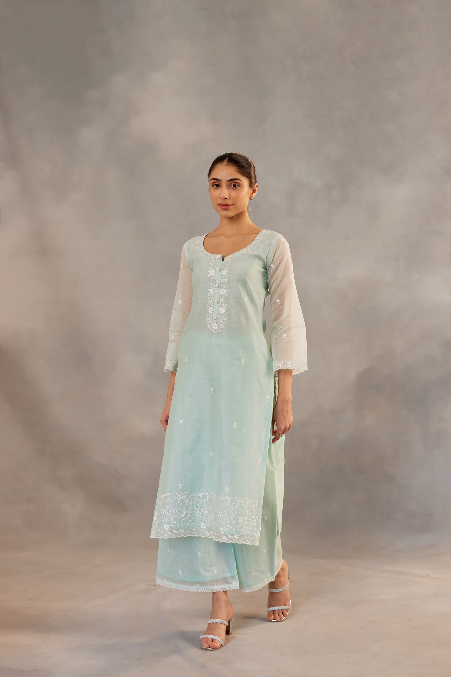 Savani - Mint Green Embroidered Suit Set.