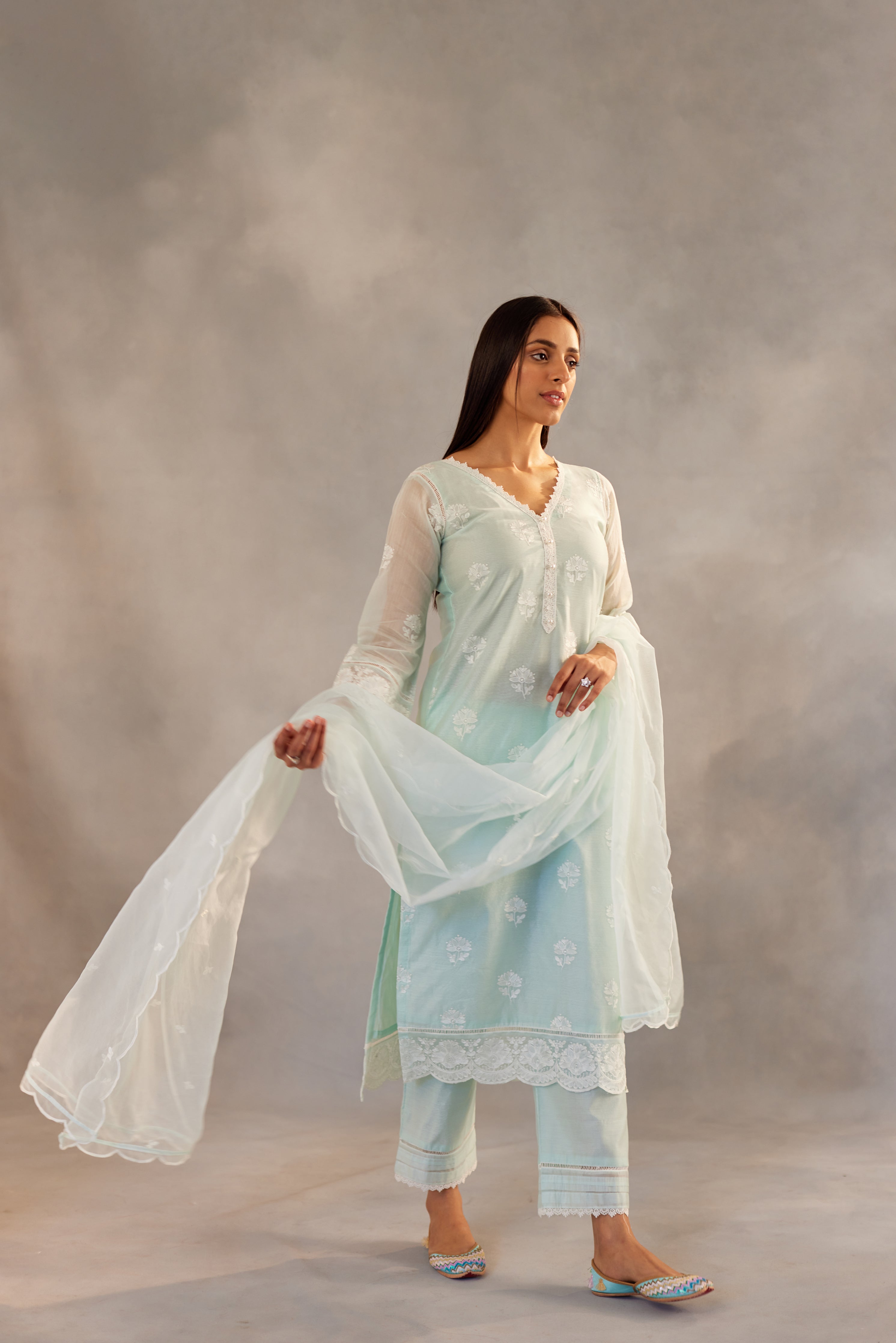 Shivani Pancholi in Neelkamal - Mint Green Embroidered Suit Set.