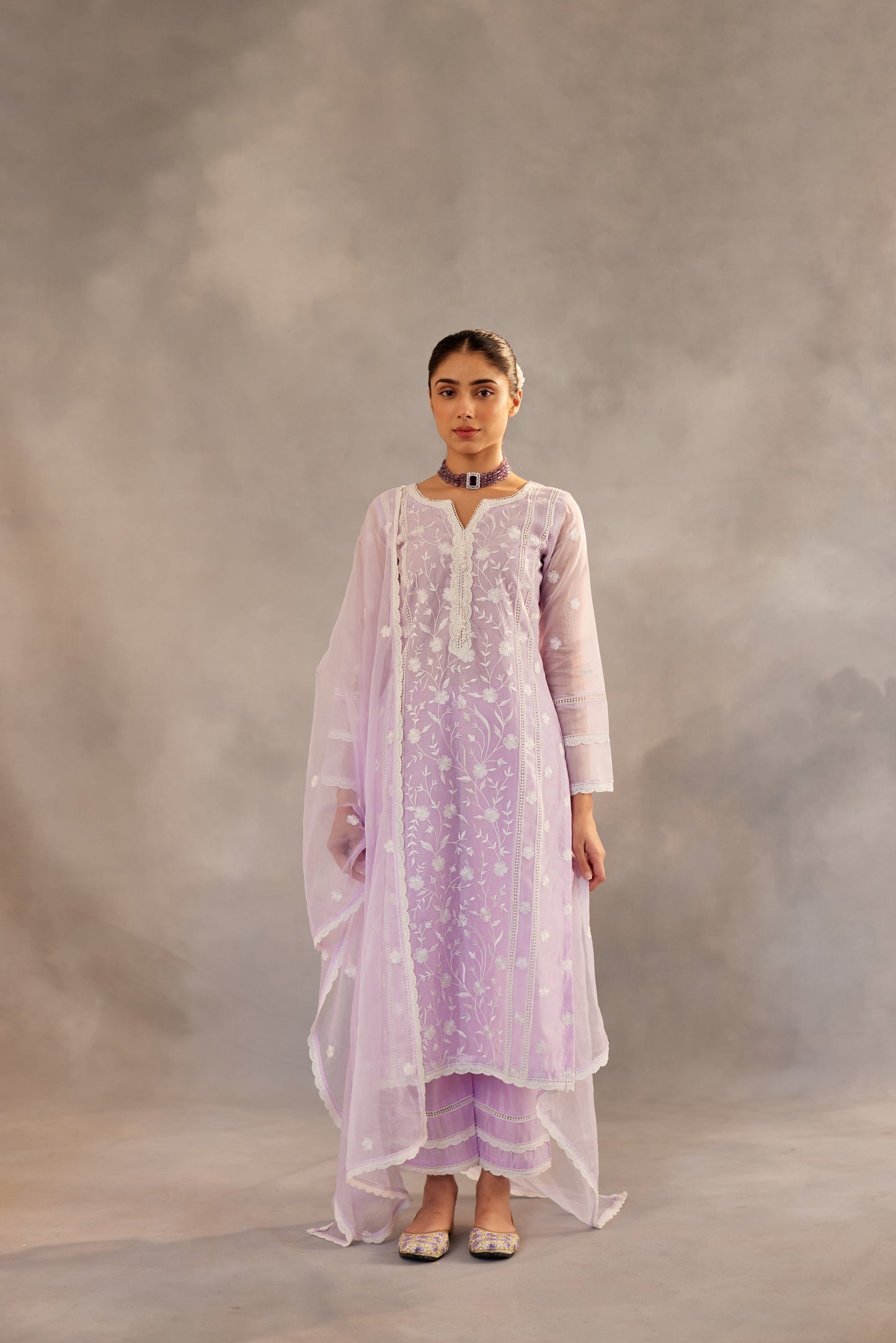 Nandita Miglani in Kalgi - Lavender Embroidered Suit Set.