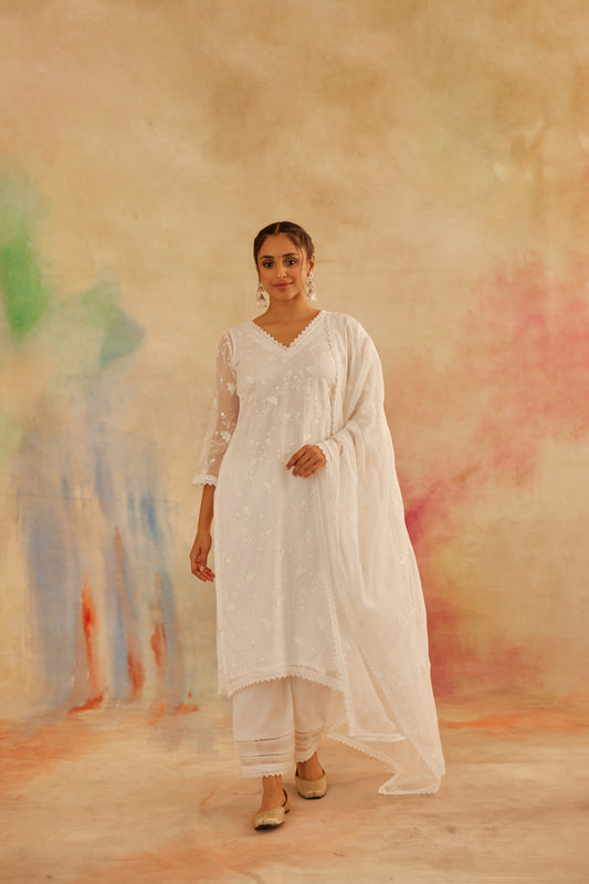 Aseem Ivory White Embroidered Straight Suit Set