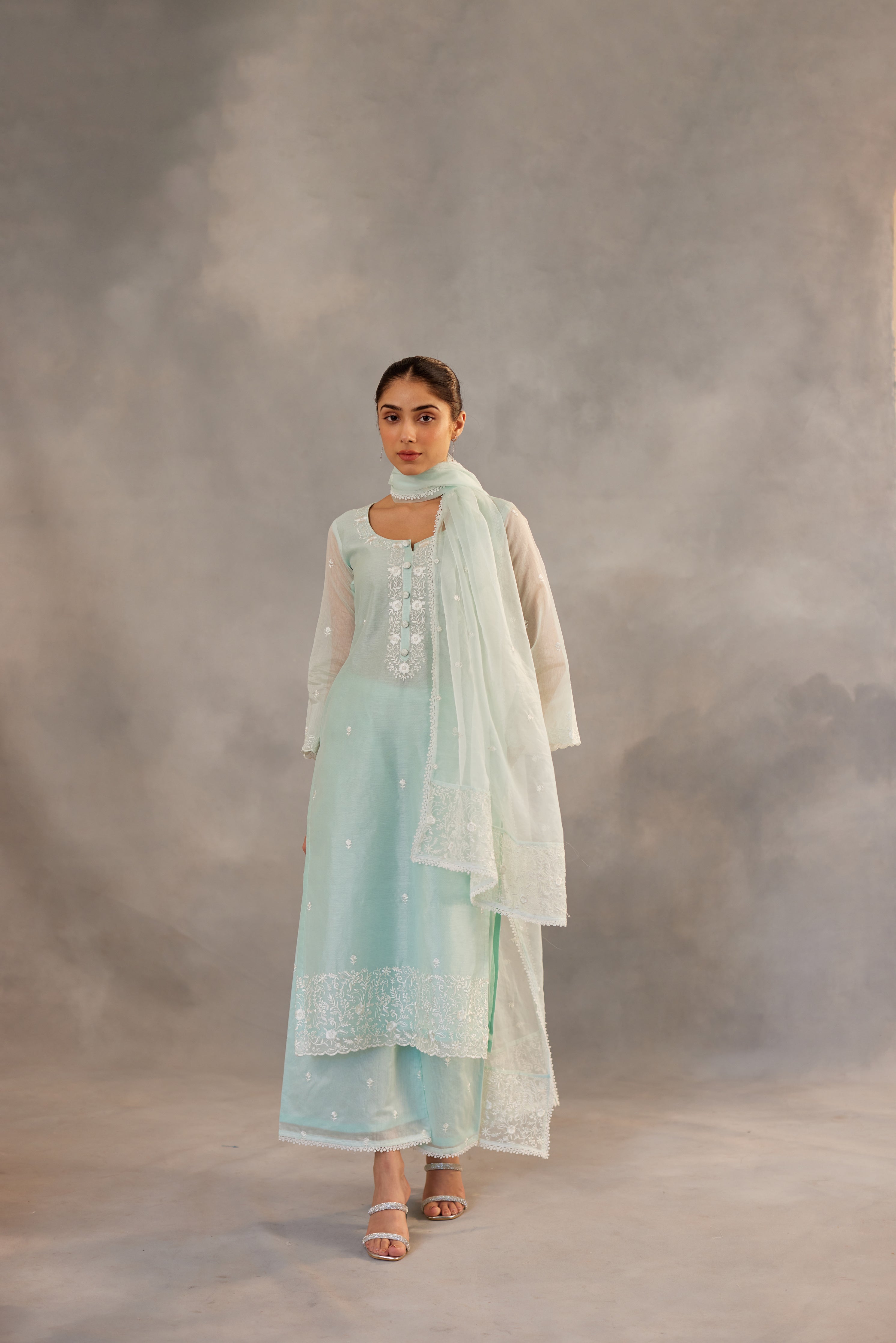 Pratibha Ranta in Savani - Mint Green Embroidered Suit Set.