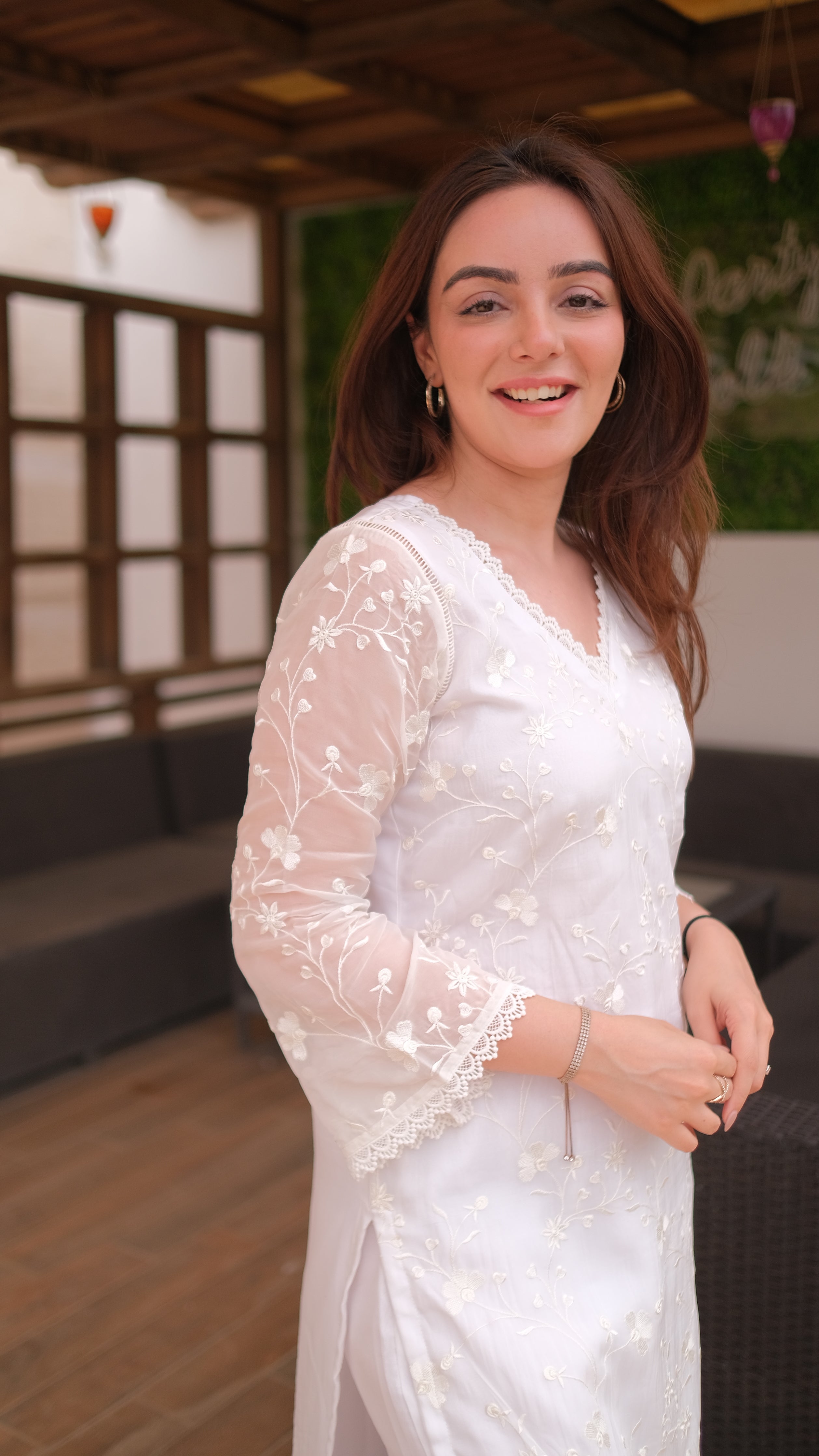 Simran Sethi in Aseem Ivory White Embroidered Straight Suit Set