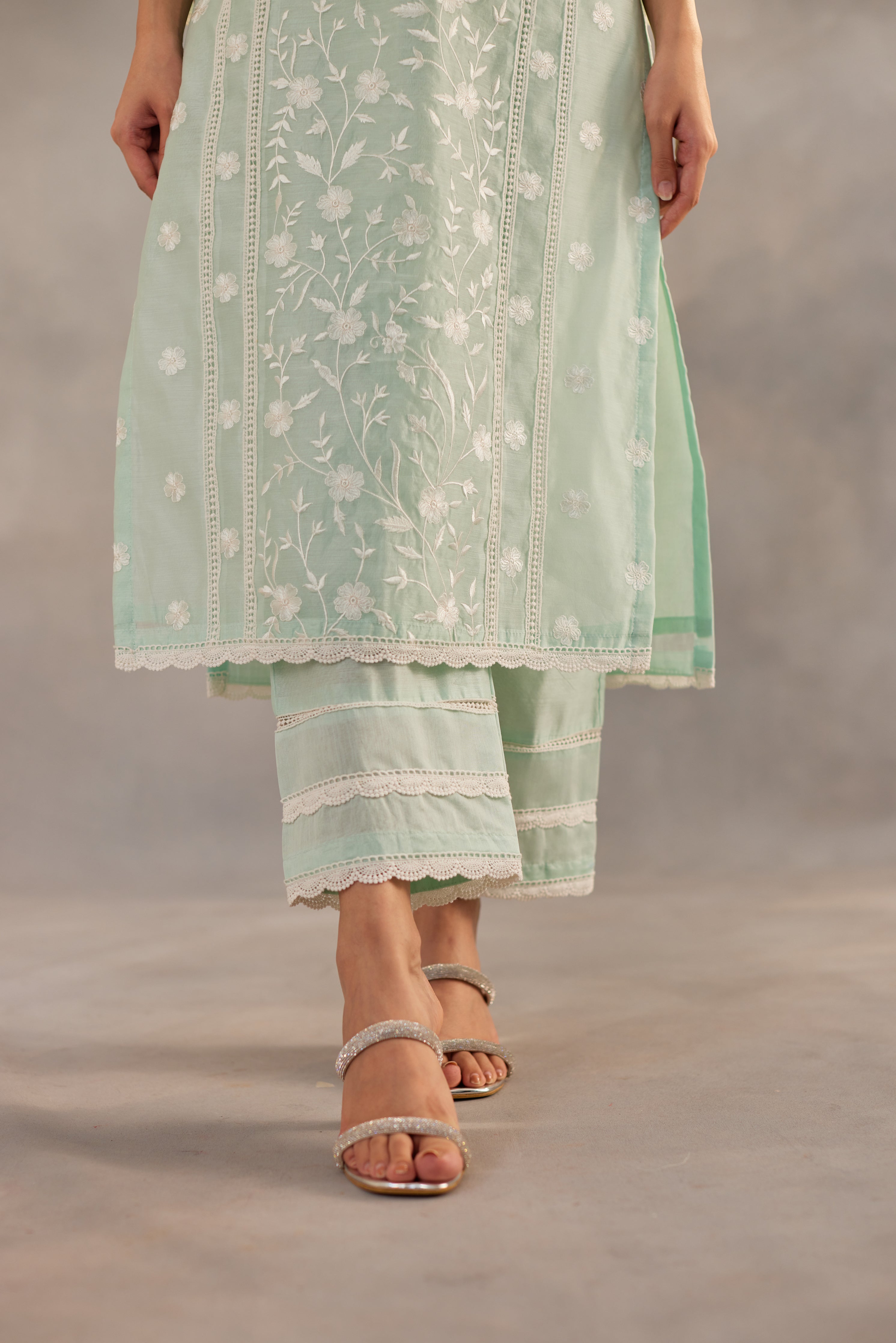 Urvashi Rautela in Gulbahar - Mint Green Embroidered Suit Set.