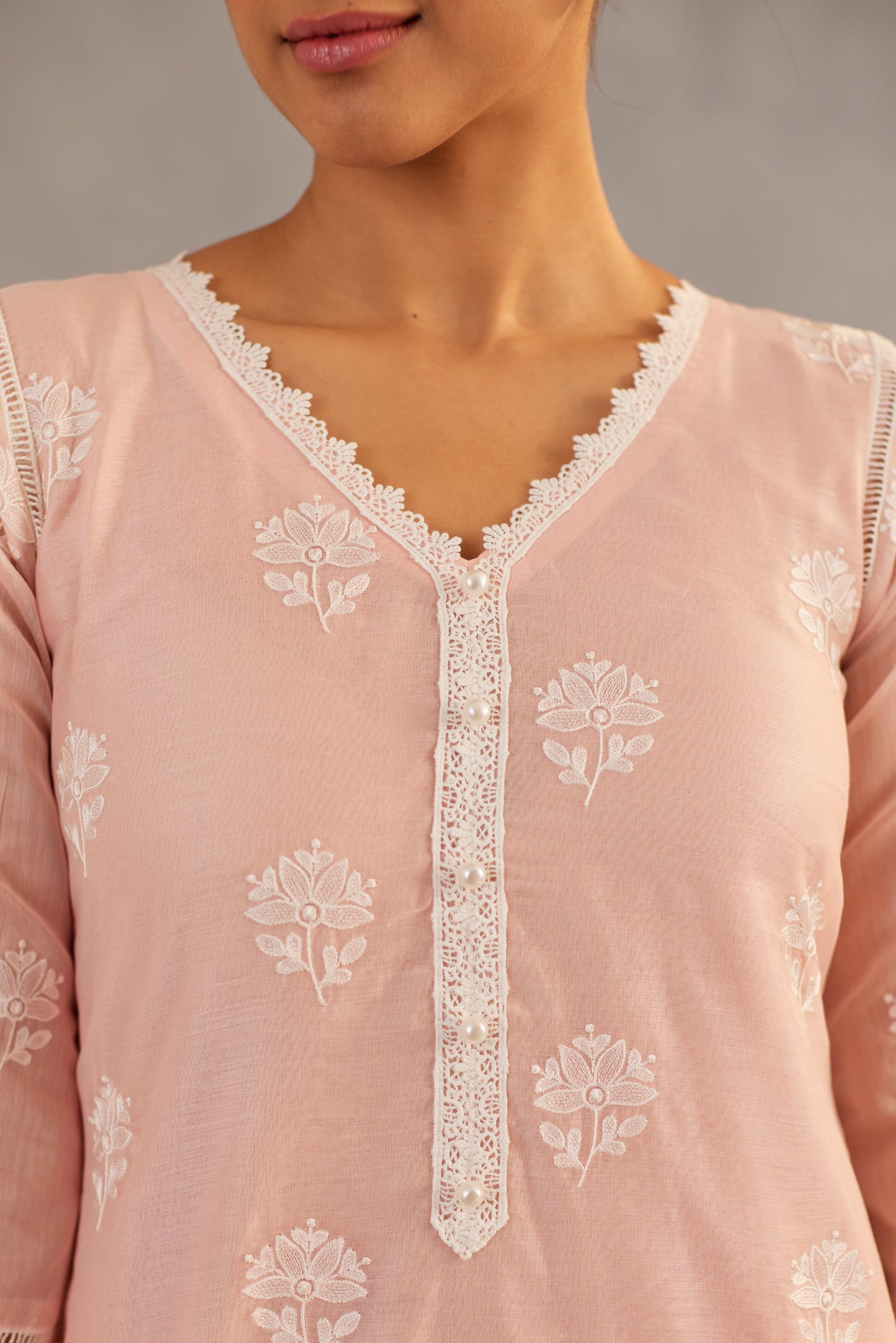 Gulmohar - Peach Embroidered Suit Set.