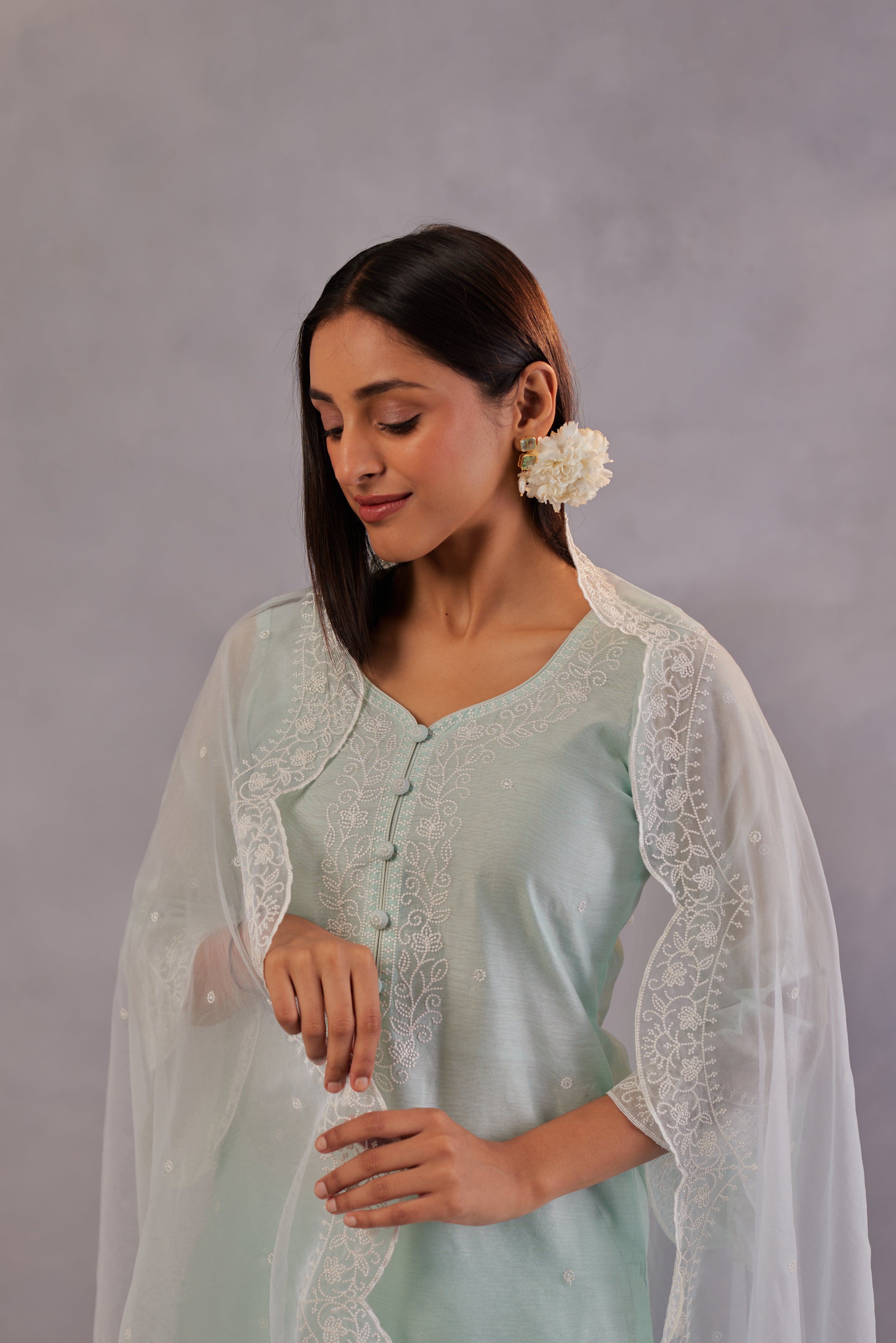 Sadabahaar - Mint Green Embroidered Suit Set.
