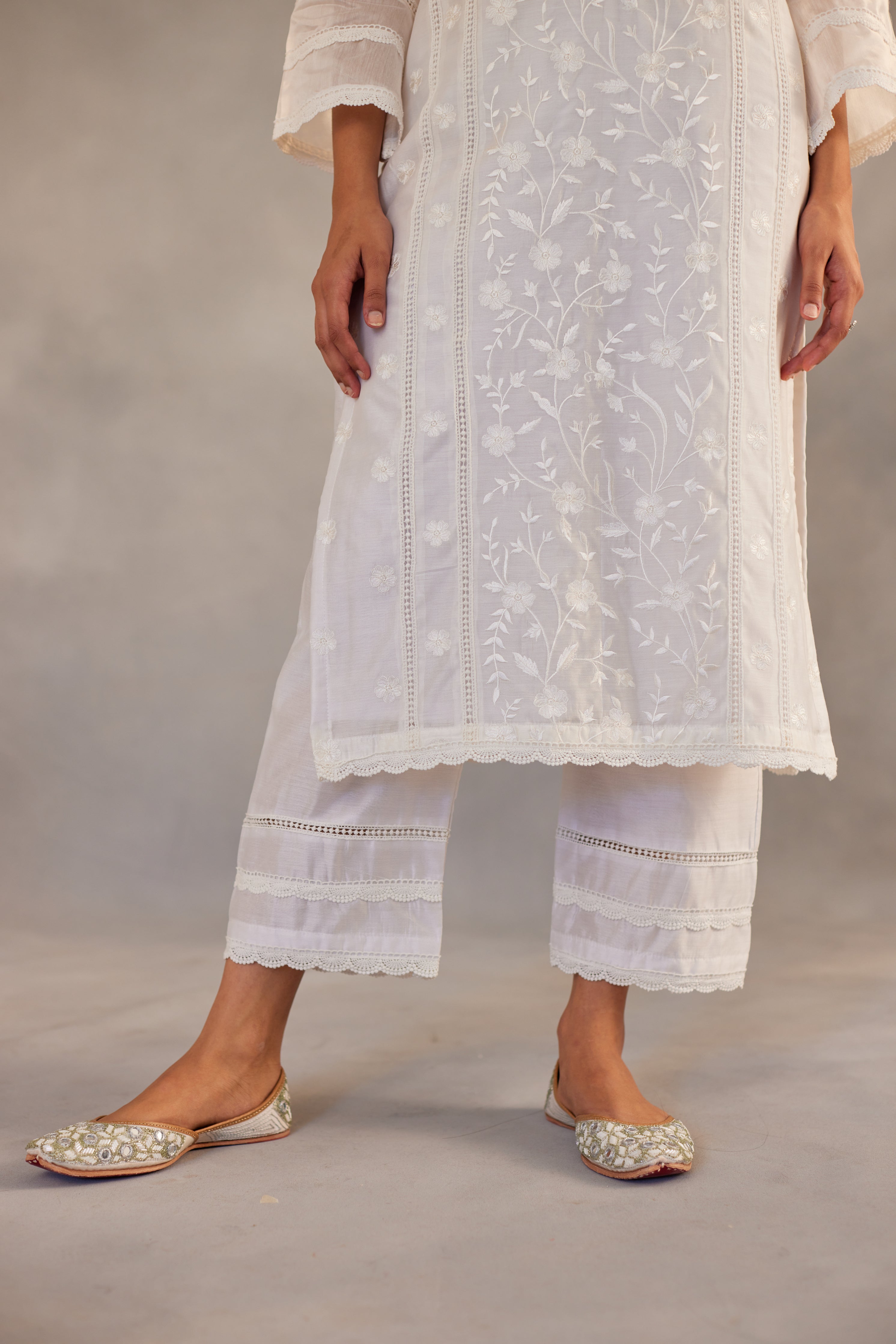 Hansika Motwani in Motiya - Egg White Embroidered Suit Set.