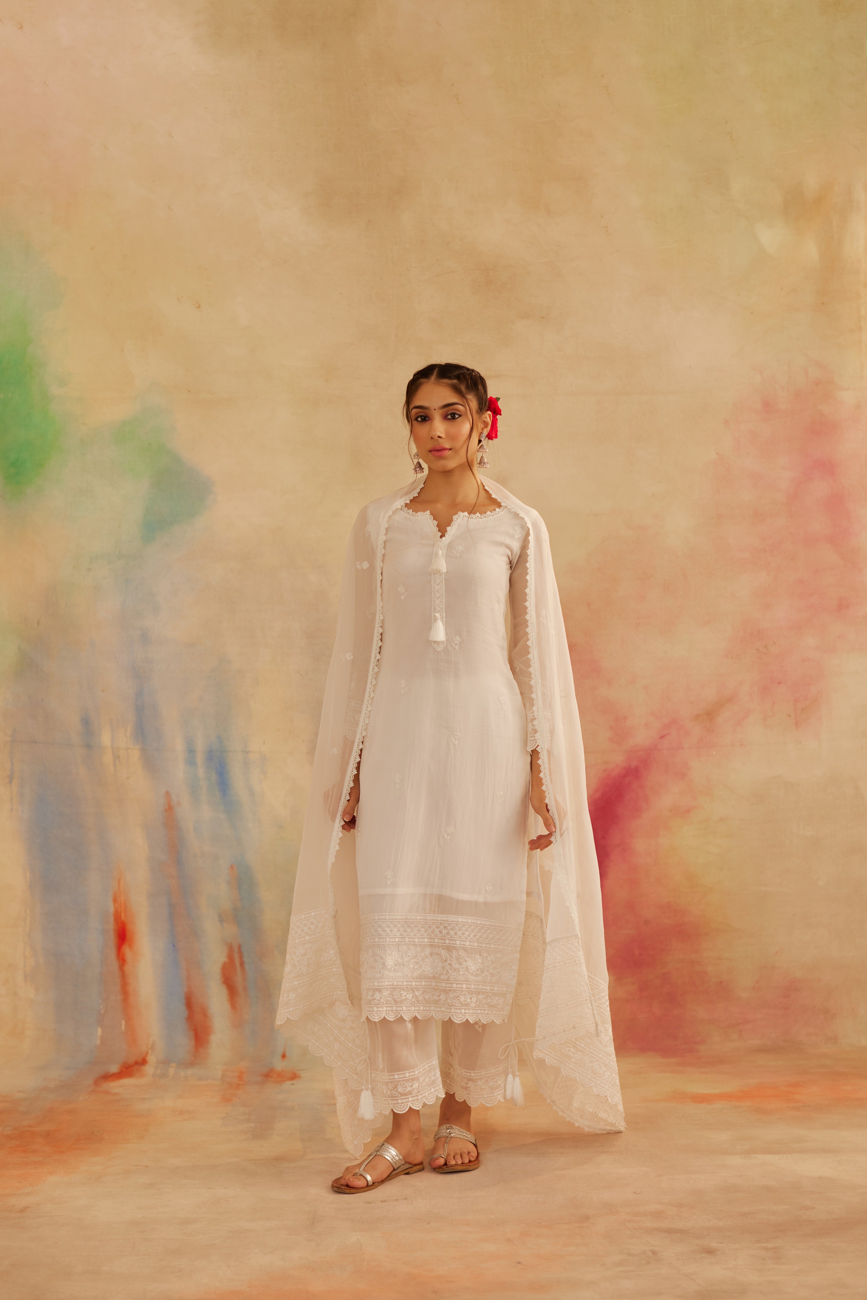 Shivani Ranghuvanshi in Aseem Ivory White Embroidered Straight Suit Set