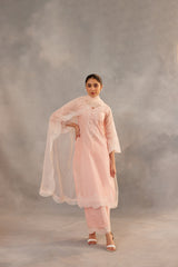 Diksha Juneja in Kamal - Peach Embroidered Suit Set.