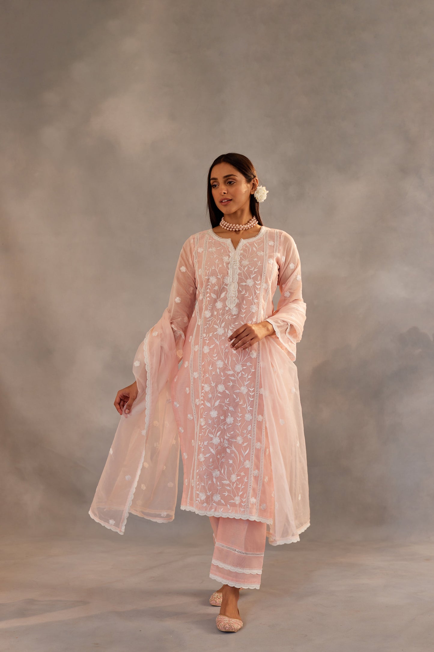 Meher Taluja in Gulbagh - Peach Embroidered Suit Set.