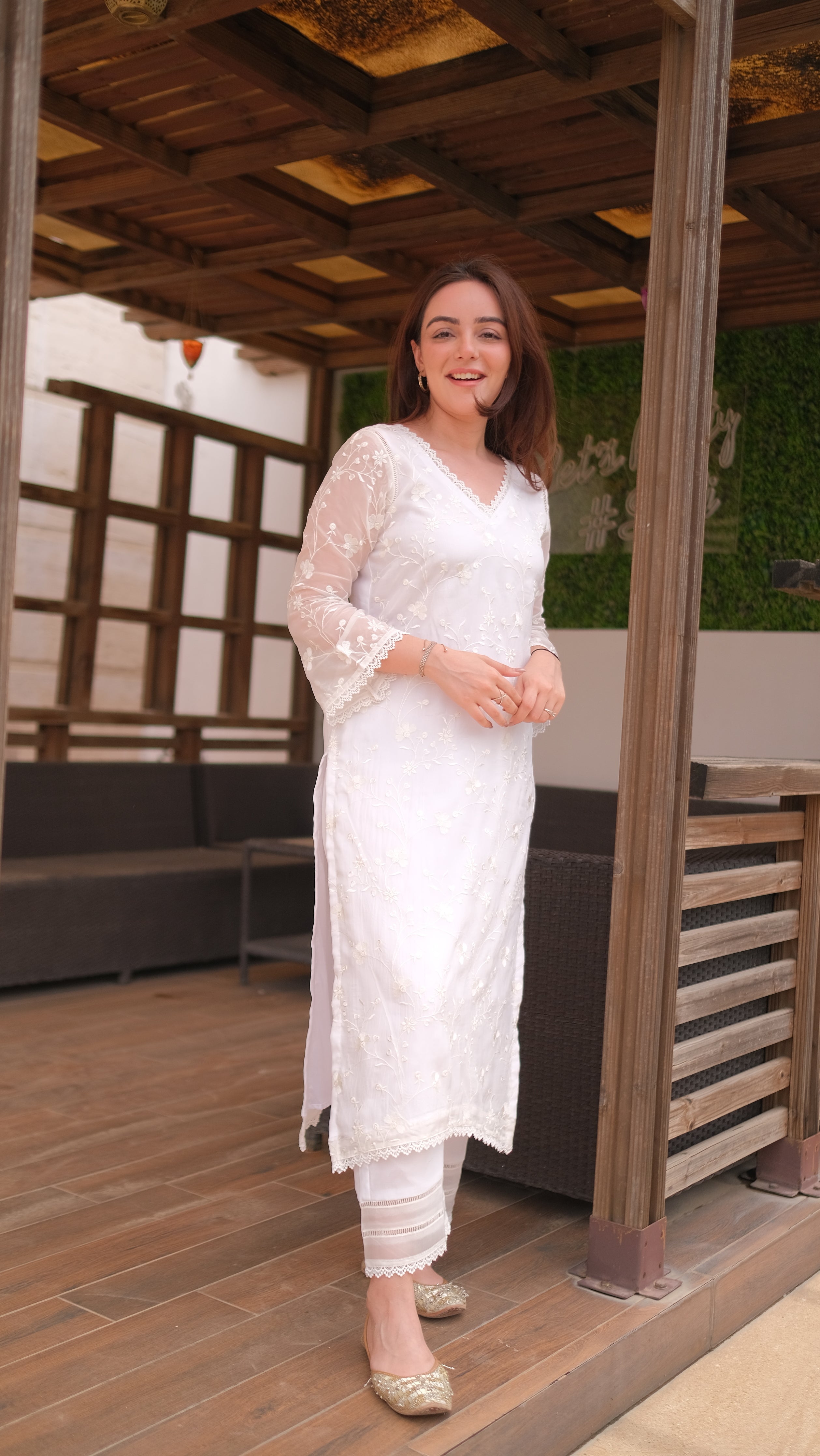 Simran Sethi in Aseem Ivory White Embroidered Straight Suit Set