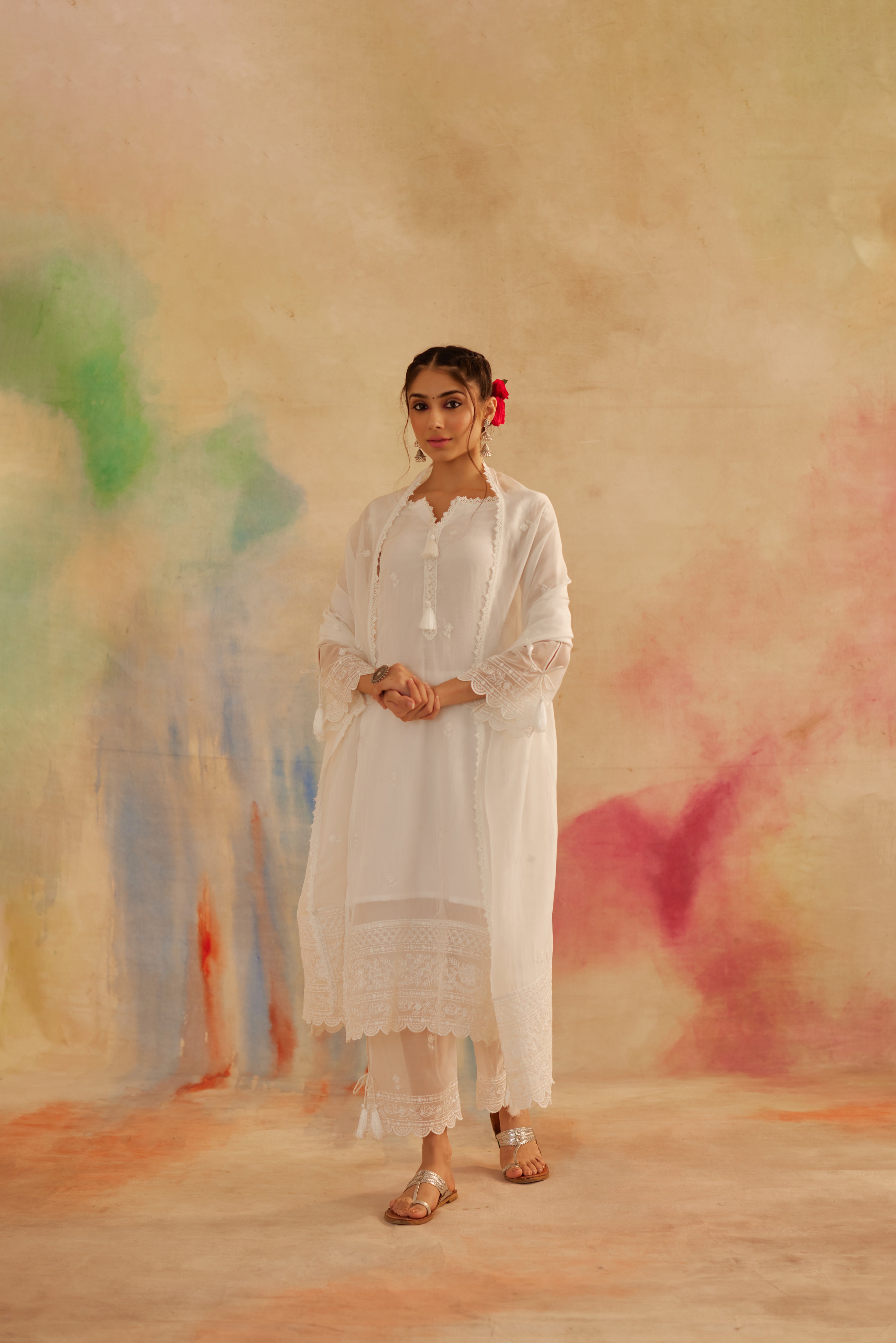 Shivani Ranghuvanshi in Aseem Ivory White Embroidered Straight Suit Set