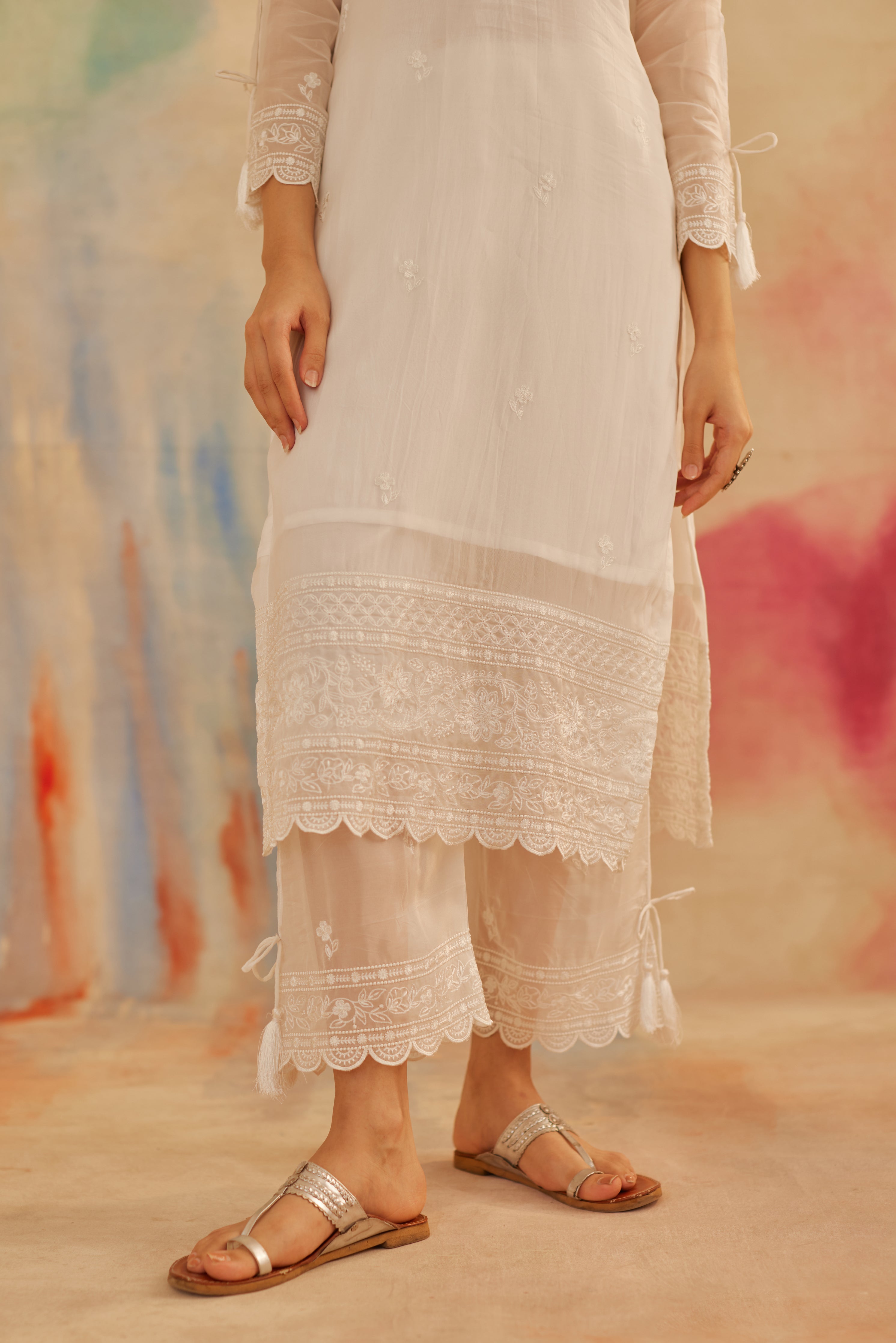 Vanshika Gaba in Aseem Ivory White Embroidered Straight Suit Set