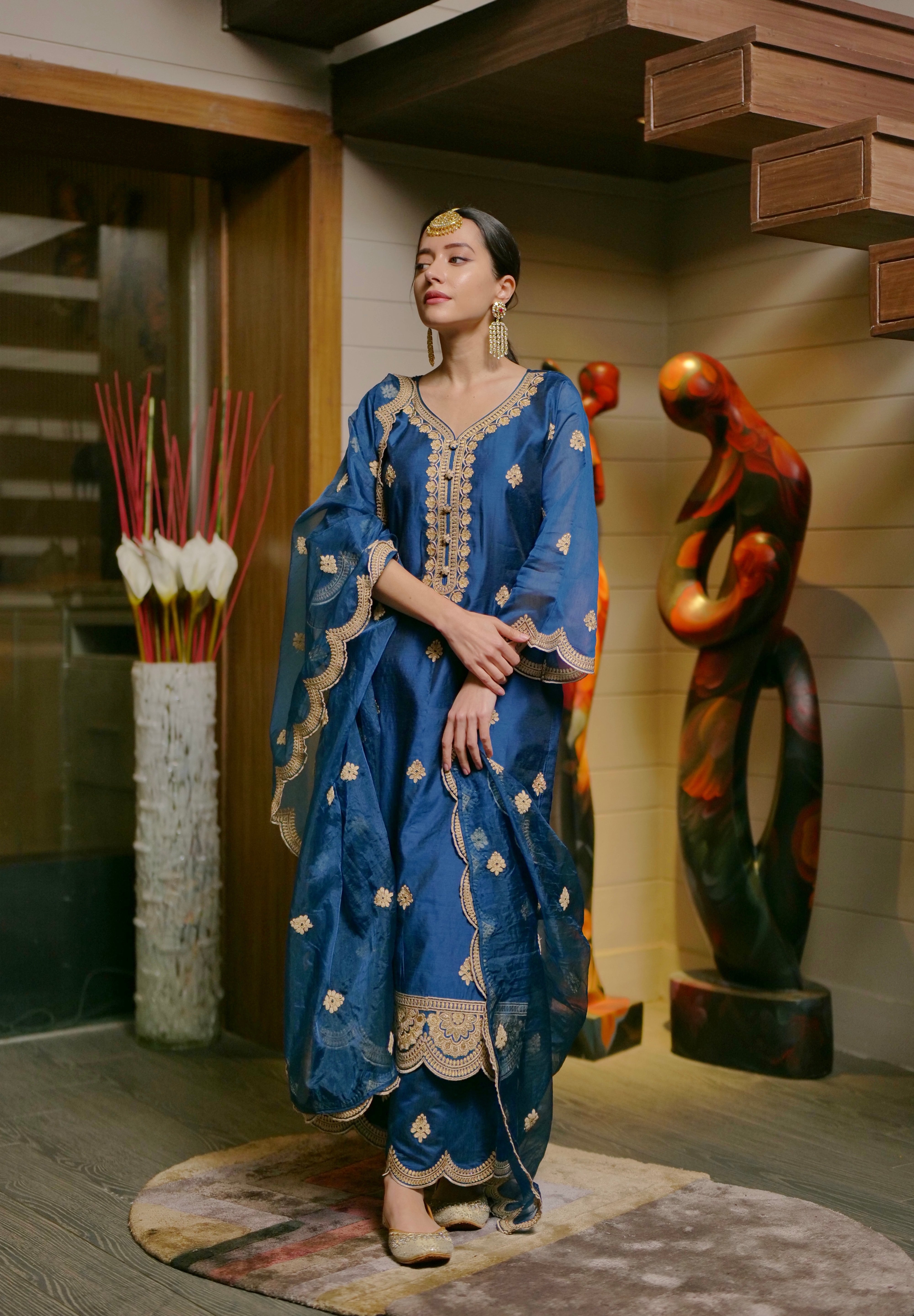 Komal Kapoor in  Gul- Blue Embroidered Chanderi Suit Set