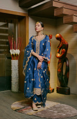 Komal Kapoor in  Gul- Blue Embroidered Chanderi Suit Set