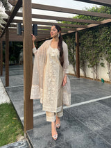 Jasnoor Anand in Hazel Beige Chanderi Suit Set
