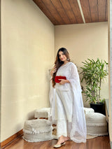 Tanya Sharma in Juhi - Egg White Embroidered Suit Set.