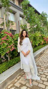 Deviya Singh in  Aseem Ivory White Embroidered Straight Suit Set