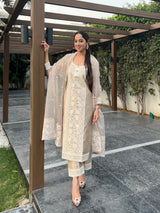 Jasnoor Anand in Hazel Beige Chanderi Suit Set