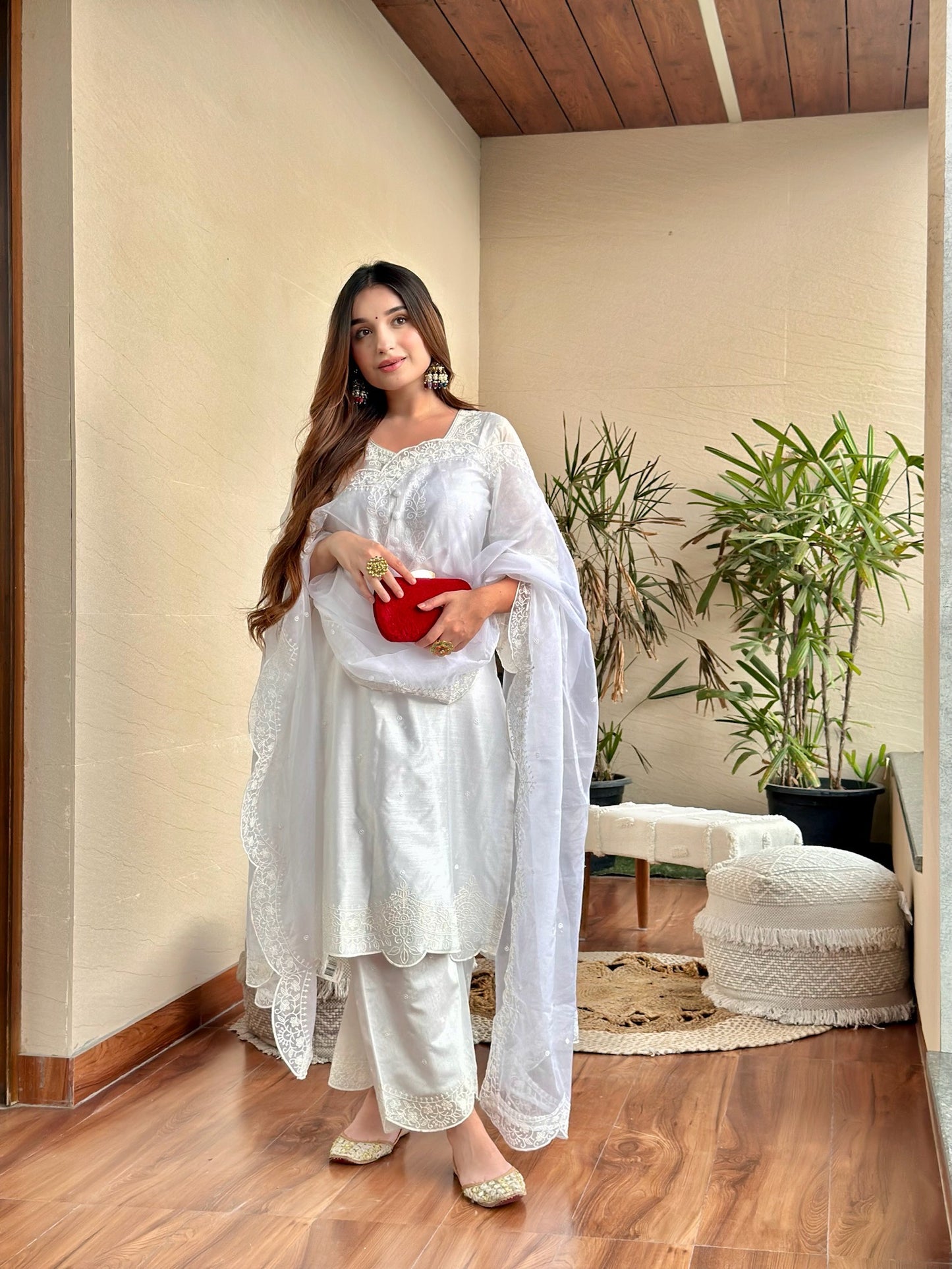 Tanya Sharma in Juhi - Egg White Embroidered Suit Set.